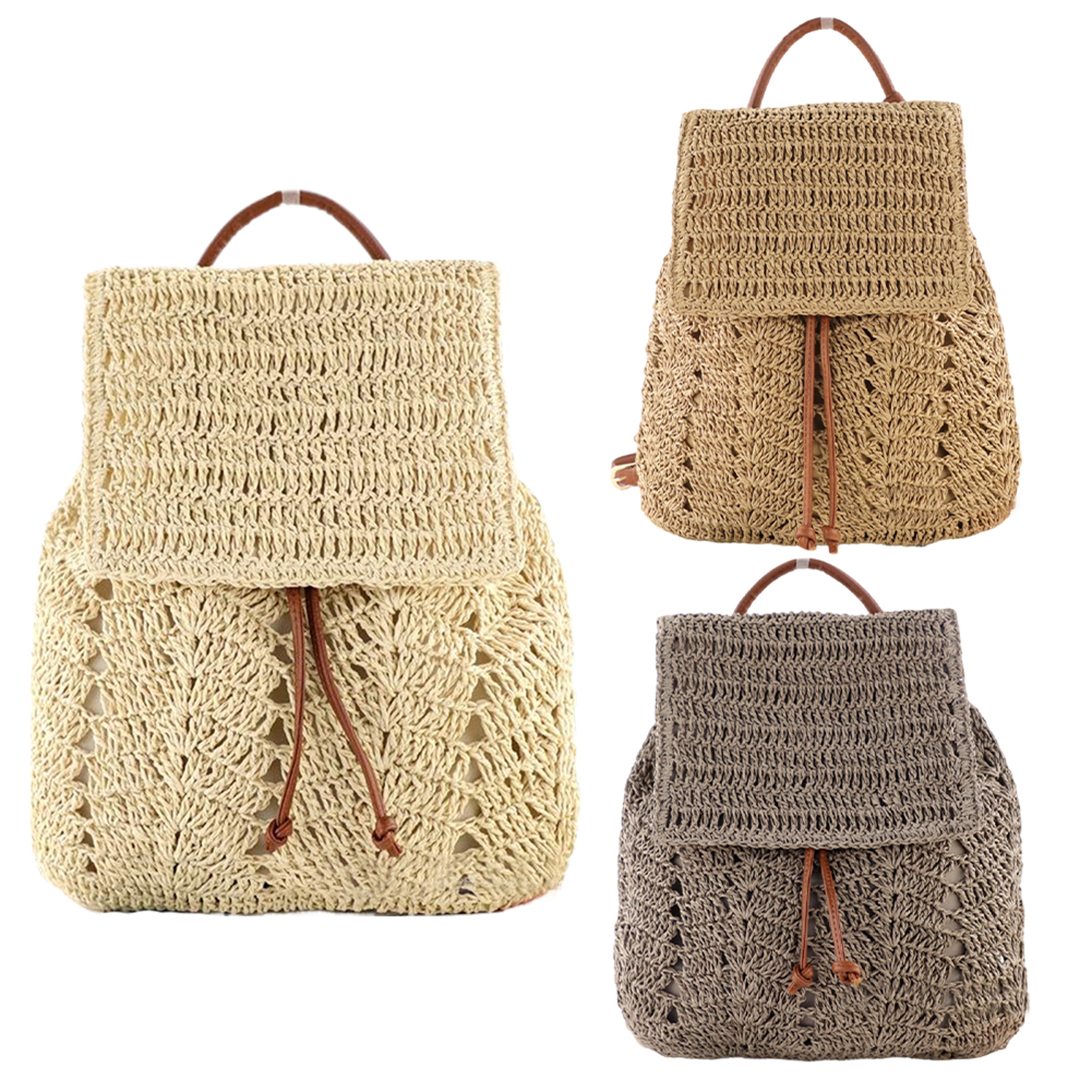 Boho Crochet Straw Beach Backpack – view 6