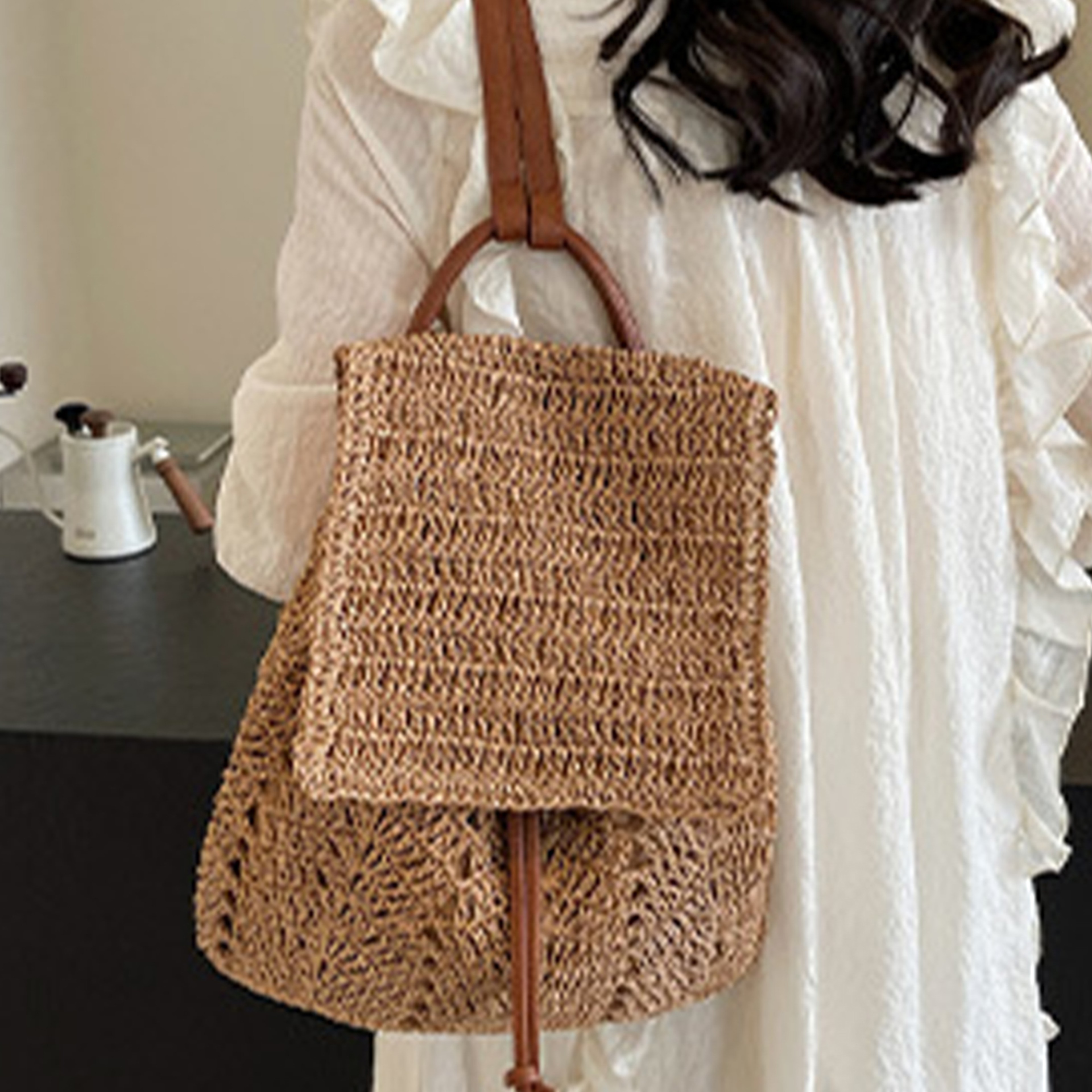 Boho Crochet Straw Beach Backpack – view 7