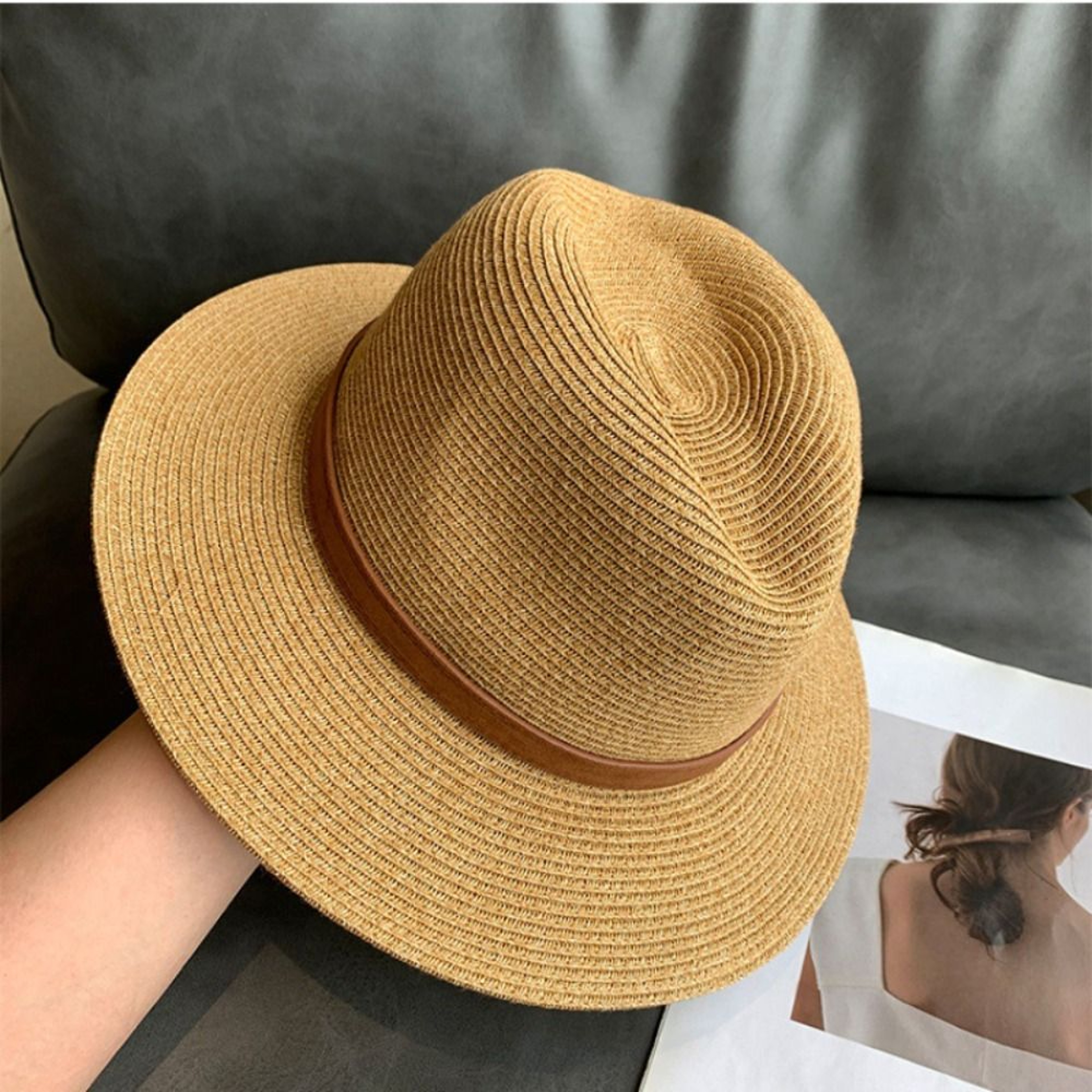 Woven Straw Sun Hat for Women Wide Brim Beach Panama Hat – view 5