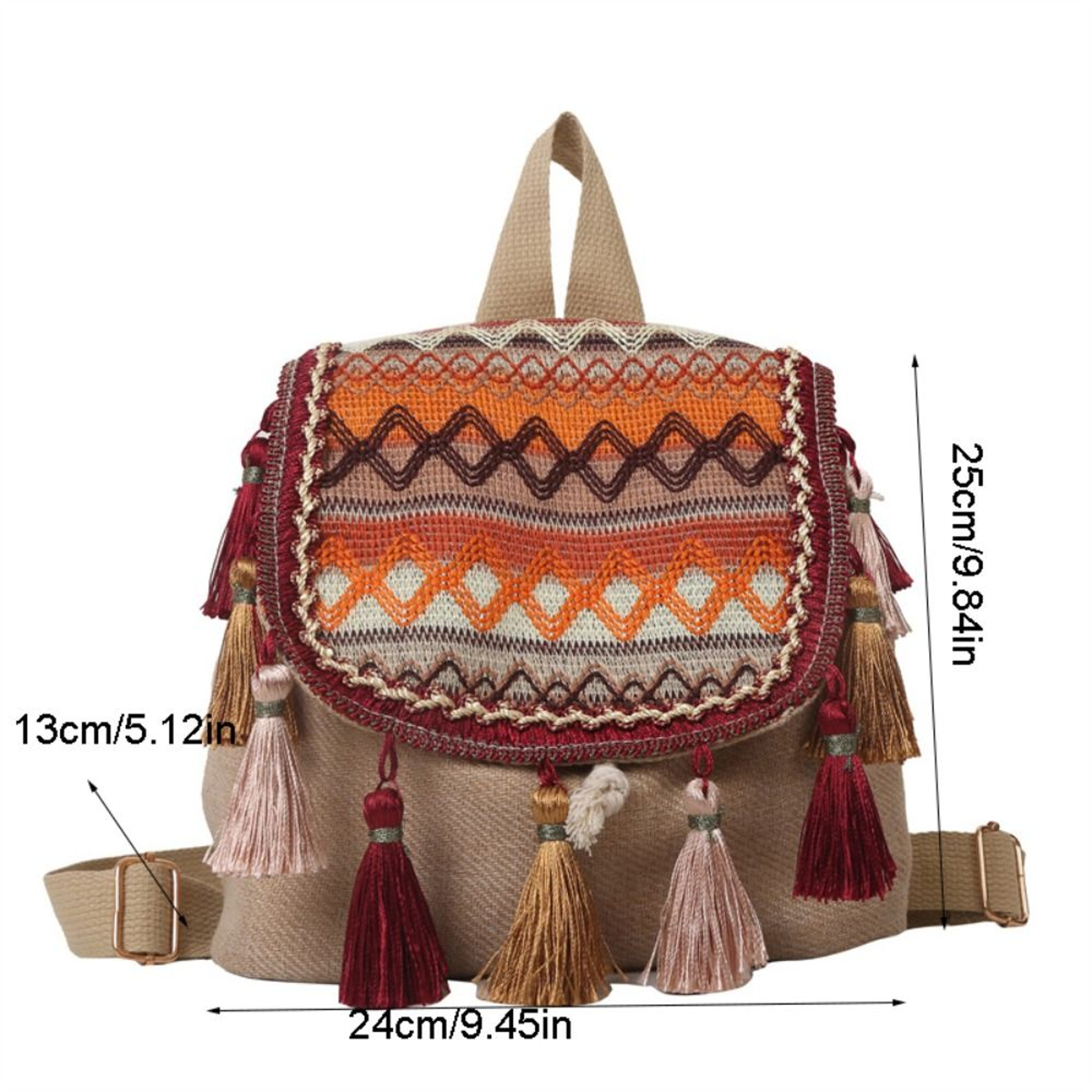 Ethnic Embroidered Canvas Backpack and Boho Tassel Shoulder Bag – view 5