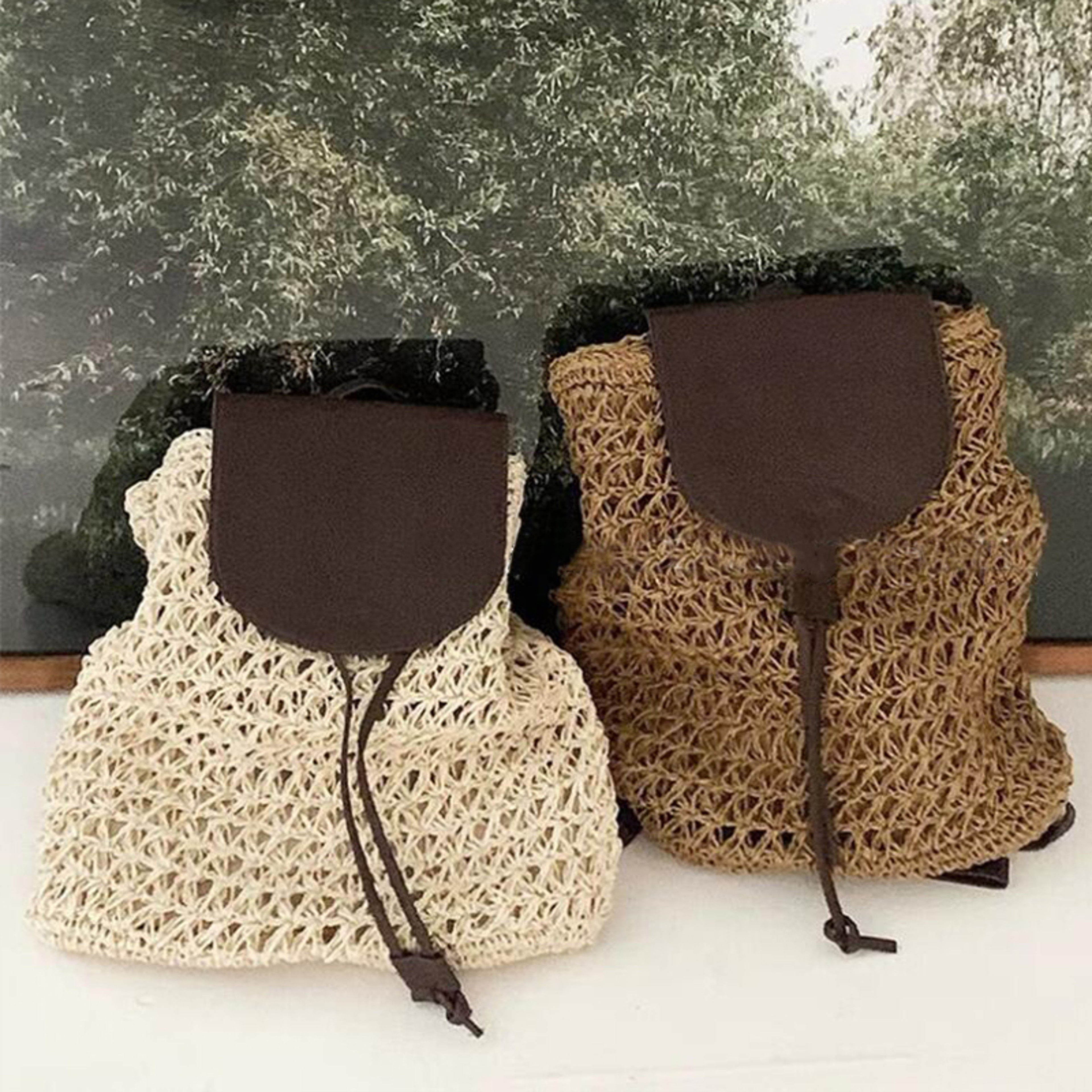 Large Capacity Straw Beach Bag for Women with Drawstring Closure – view 4