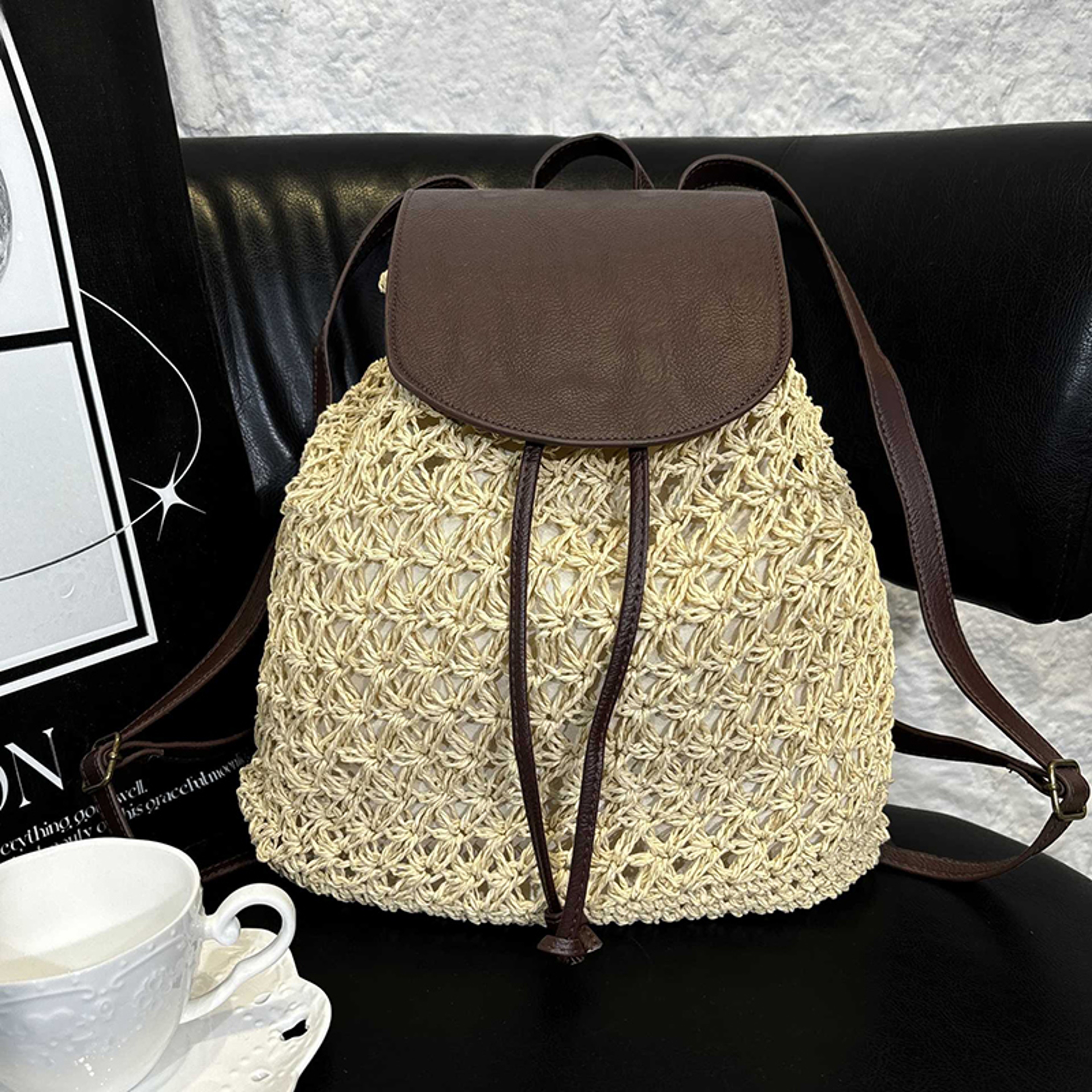 Large Capacity Straw Beach Bag for Women with Drawstring Closure – view 5