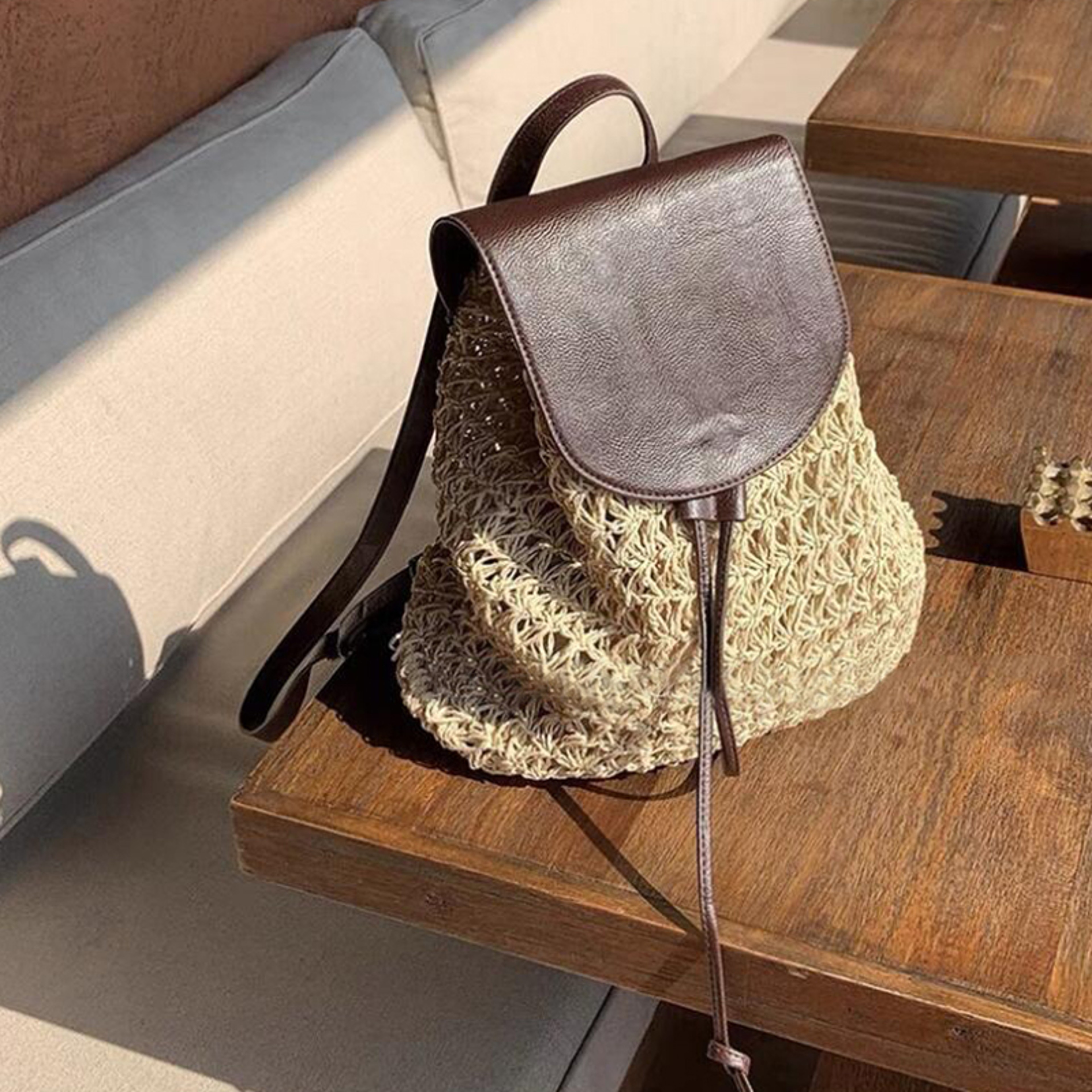 Large Capacity Straw Beach Bag for Women with Drawstring Closure – view 6