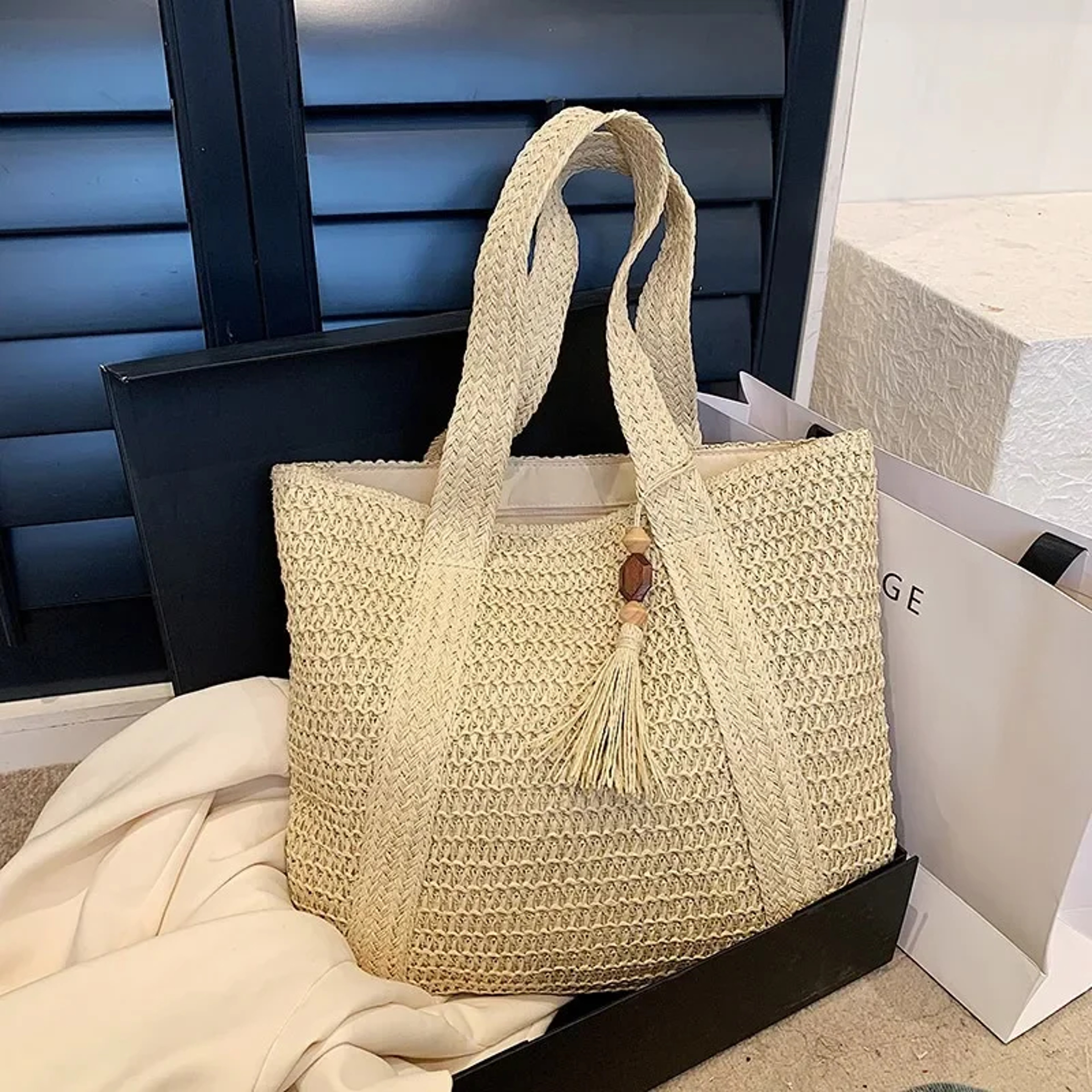 Woven Straw Beach Tote Bag for Summer Getaways and Casual Everyday Chic – view 7
