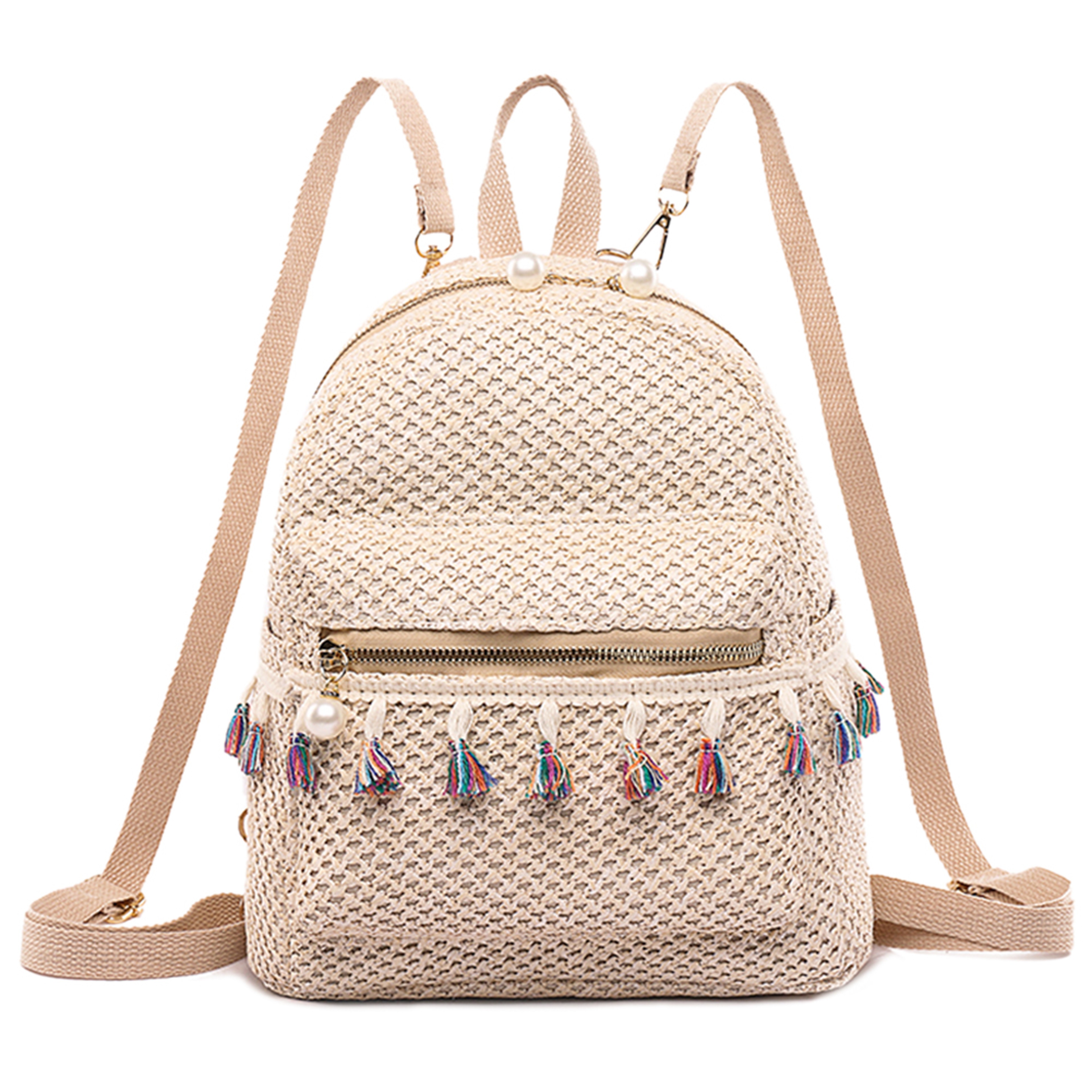 Bohemian Woven Backpack Straw School Bag Large Capacity – view 7