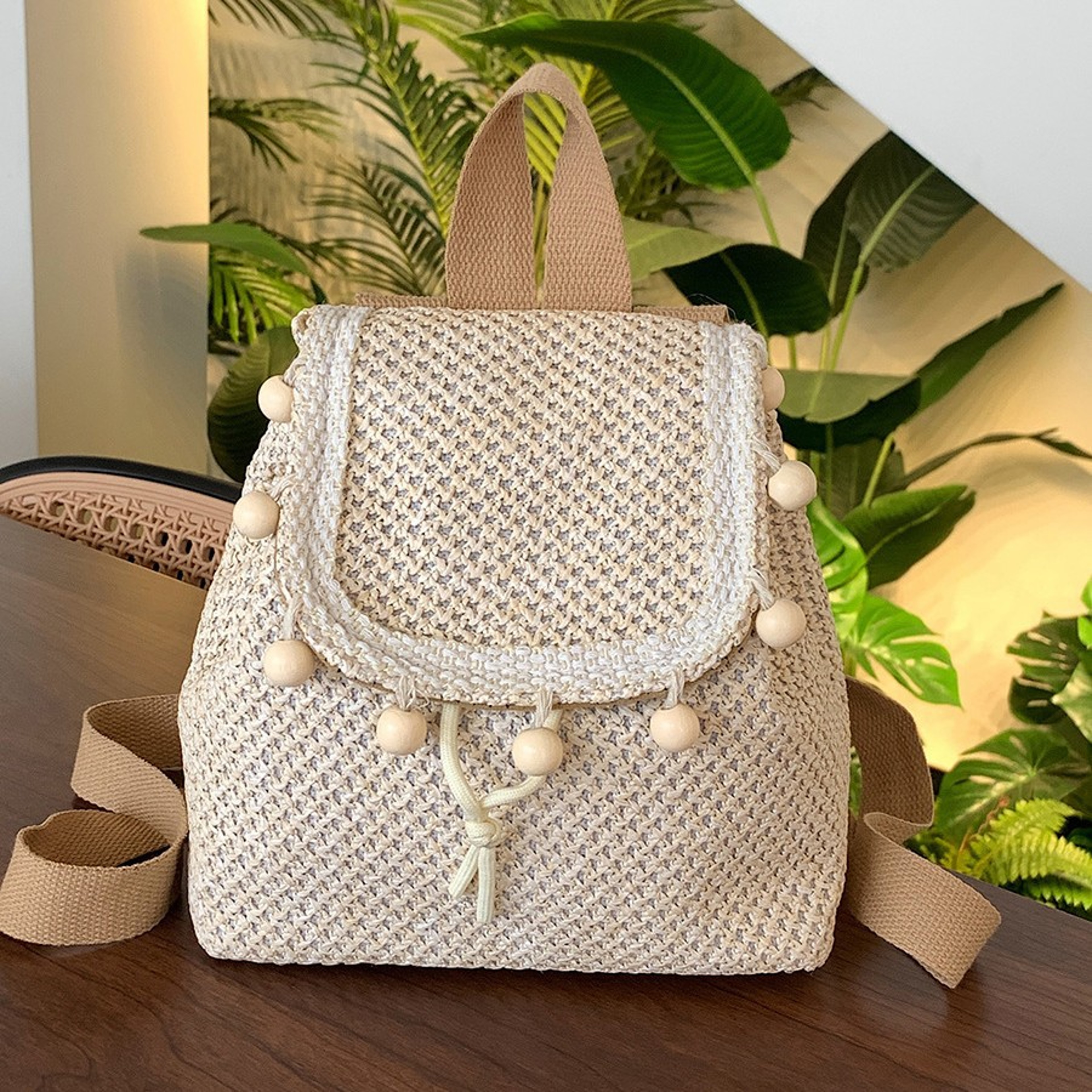 Boho Fringe Straw Backpack for Women – view 5