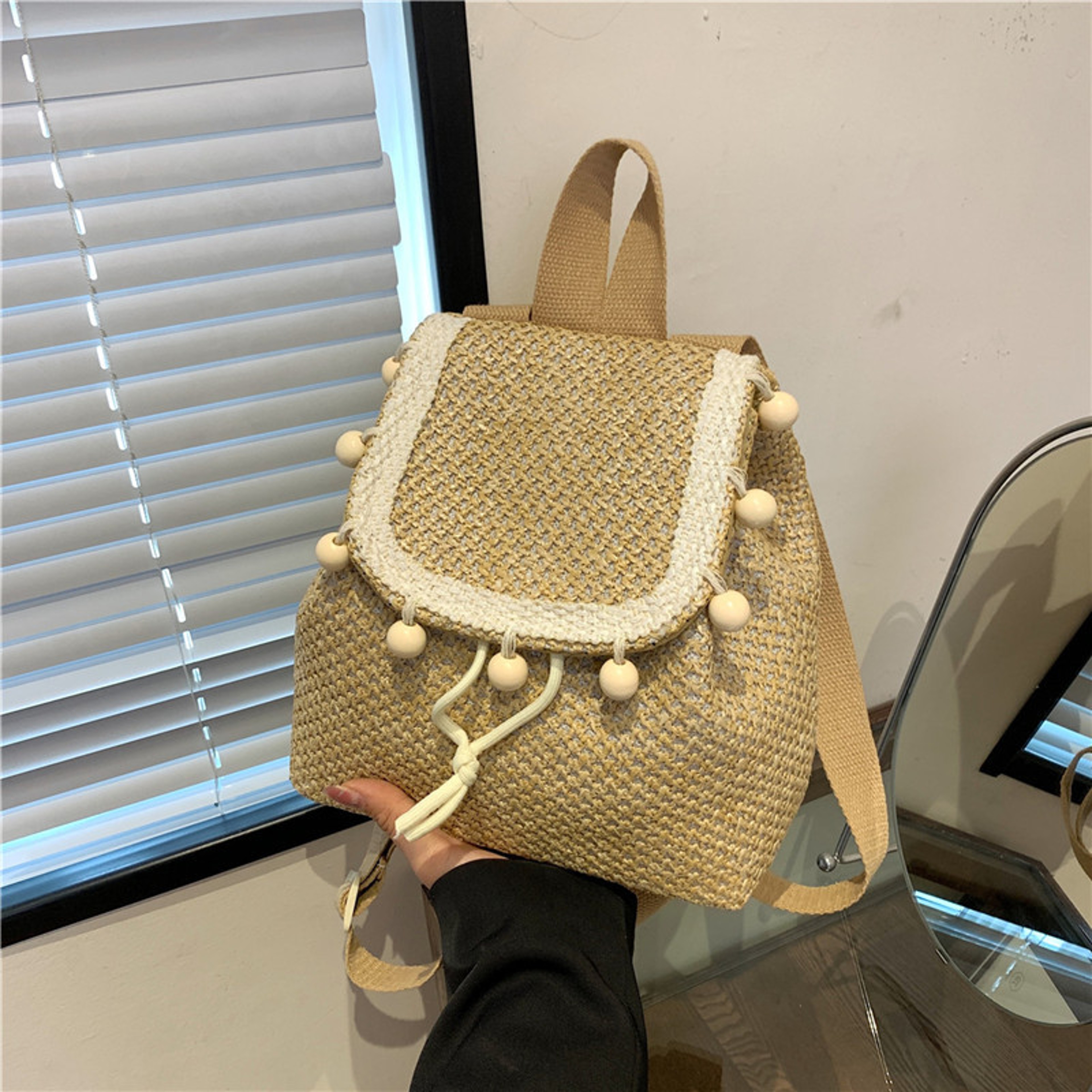Boho Fringe Straw Backpack for Women – view 7