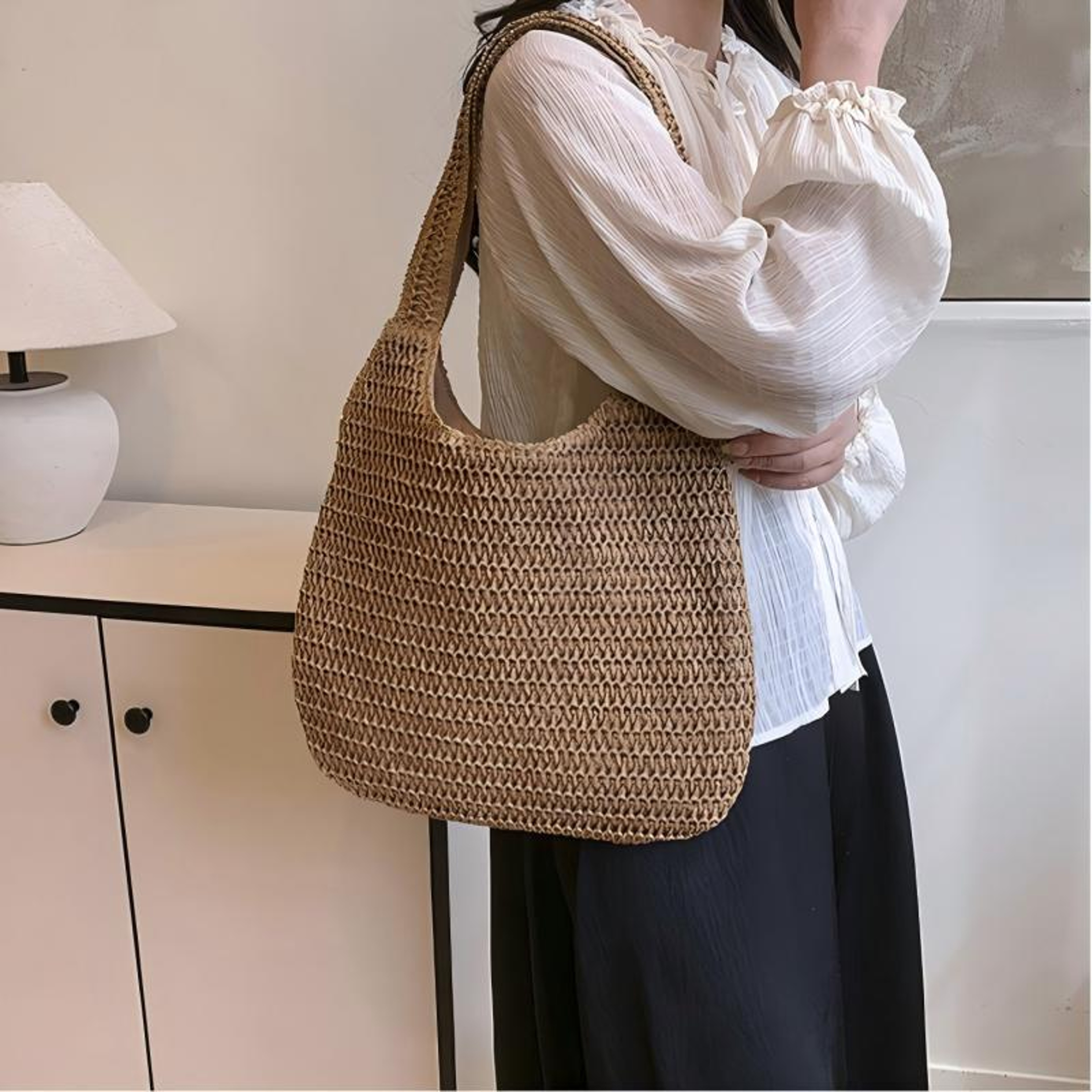 Homefish Large Capacity rattan straw woven tote bag for Women Summer Casual beach shoulder handbag – view 3