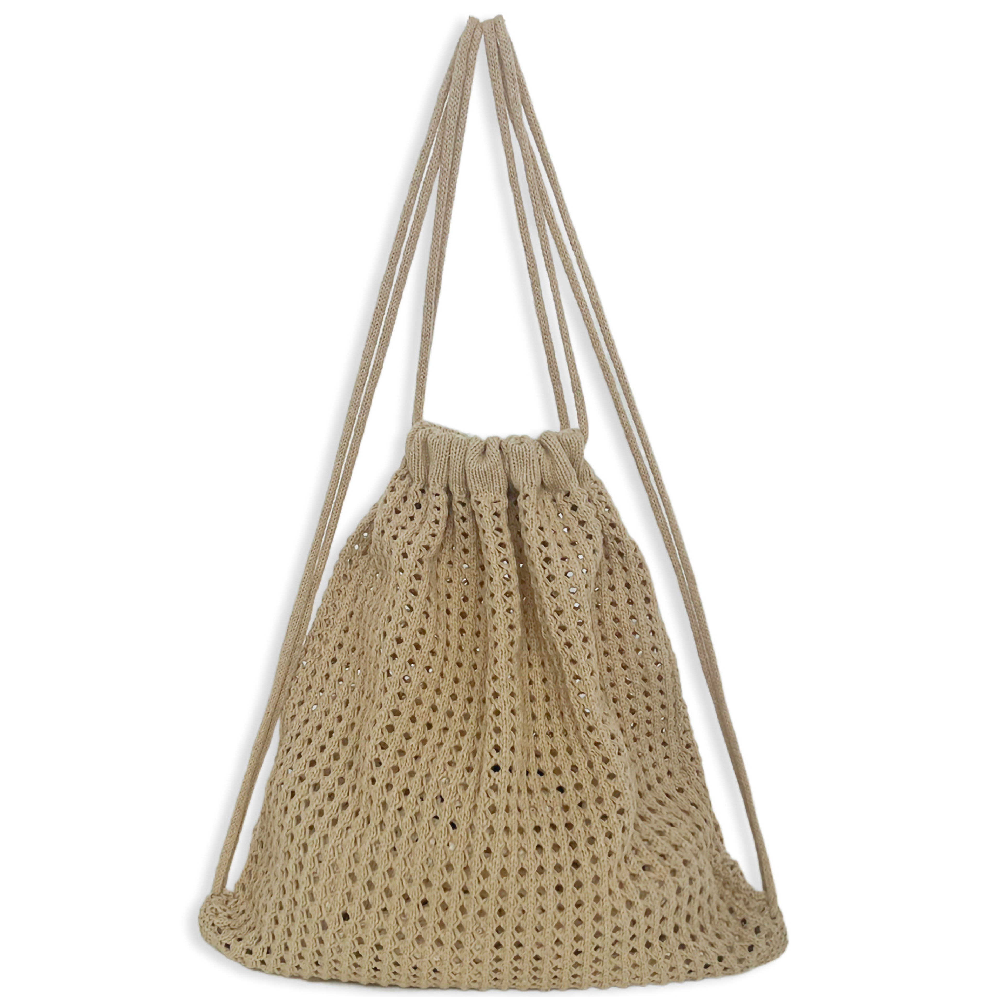 Handmade Knit Backpack Boho Crochet Beach Bag Drawstring Travel Backpack for Women – view 6