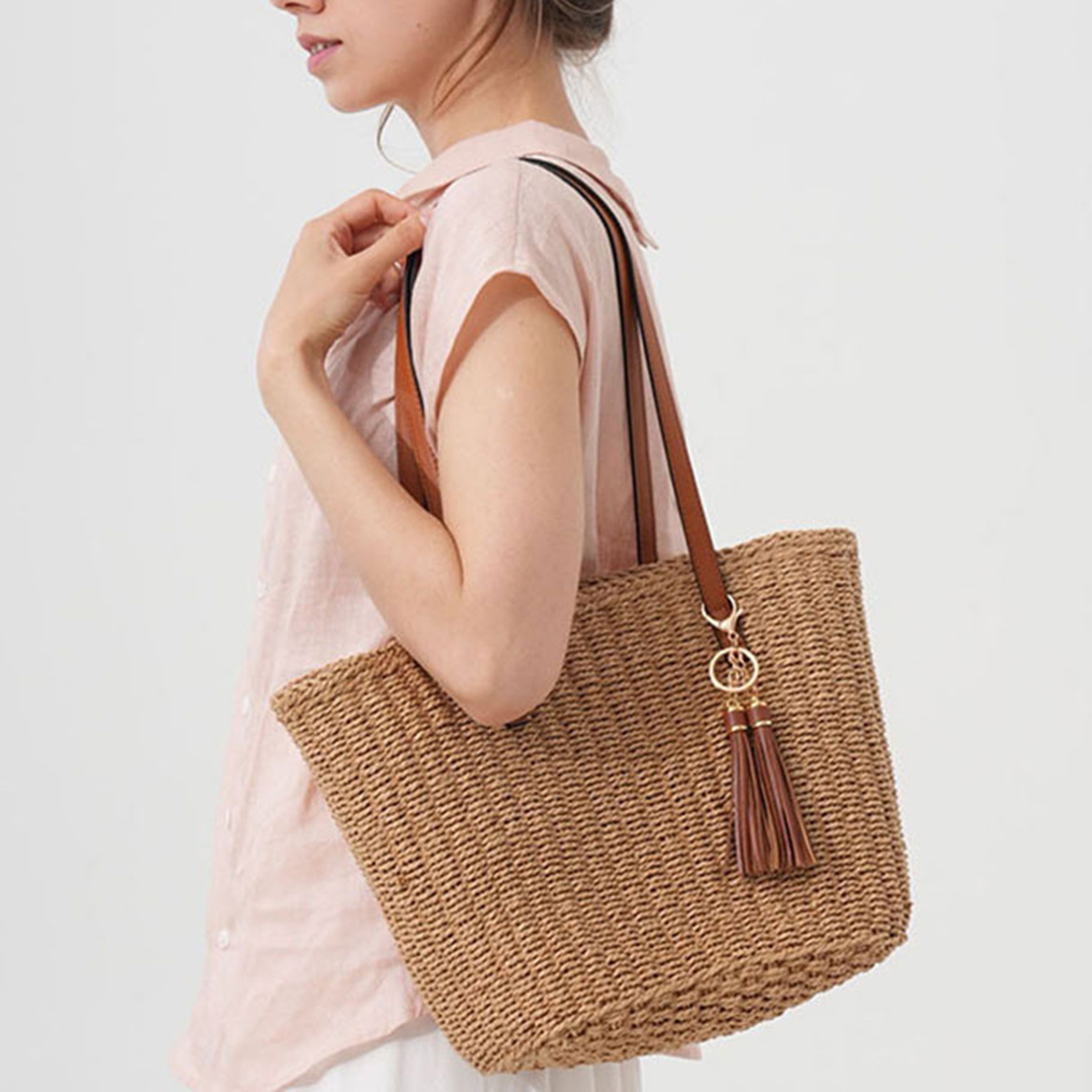 Chic Woven Straw Tote Bag with PU Leather Straps – view 2