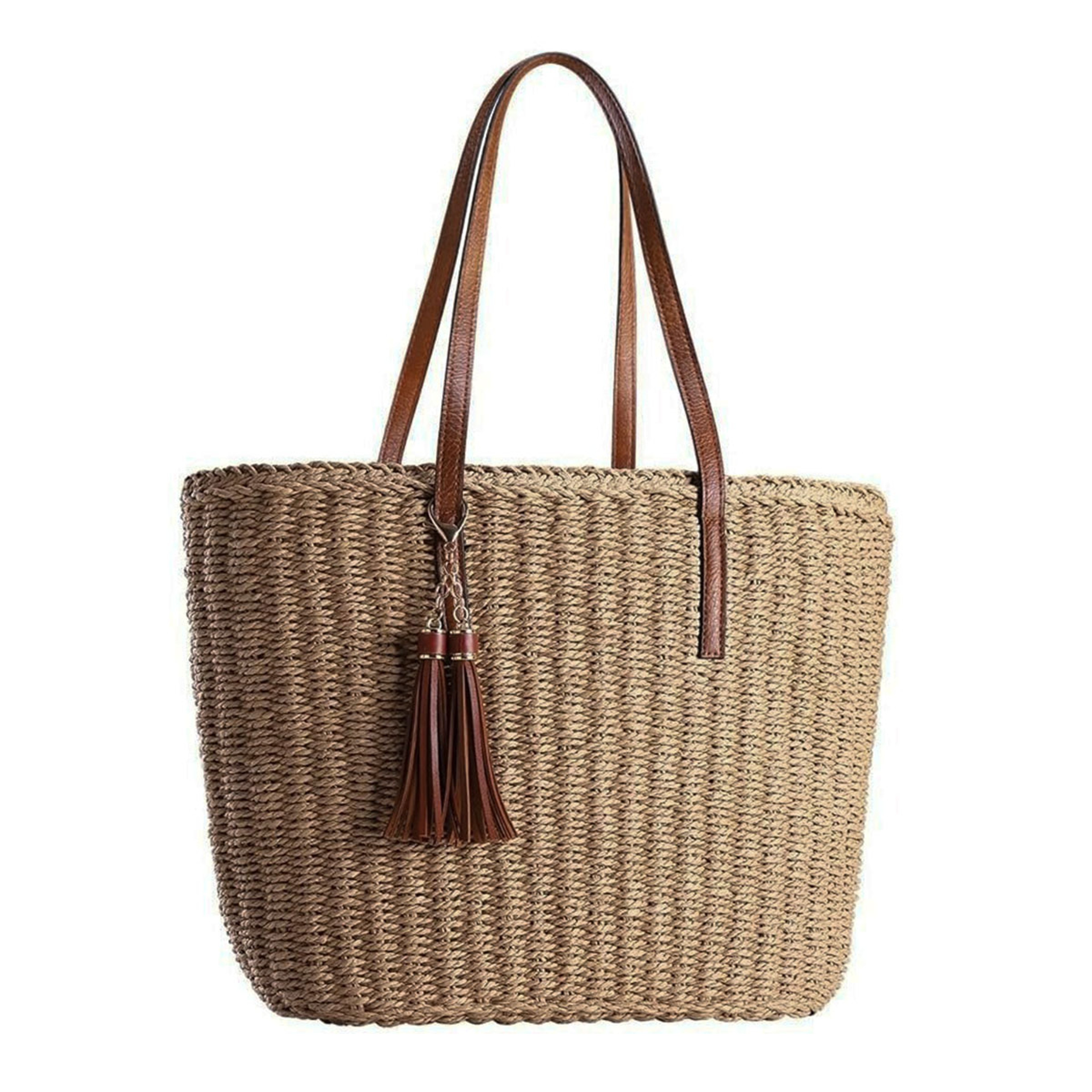 Chic Woven Straw Tote Bag with PU Leather Straps – view 7