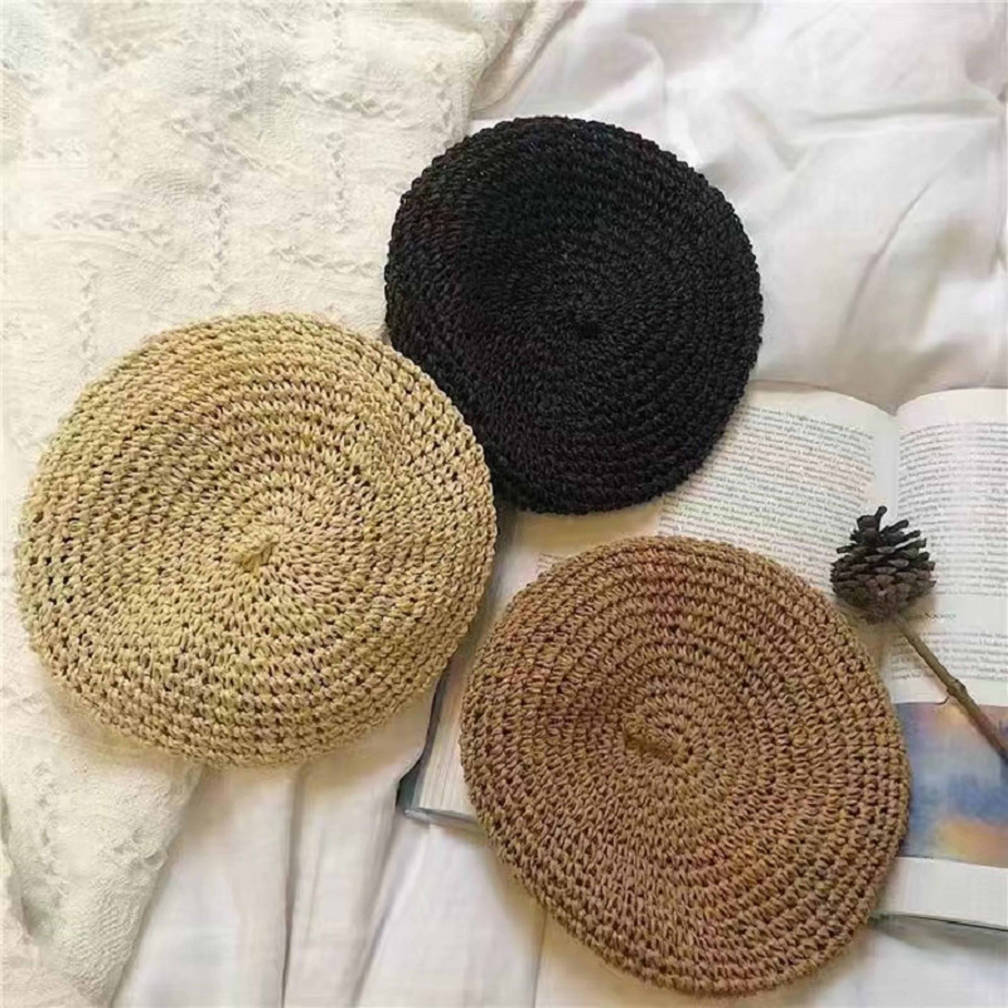 Chic Straw Crochet Beret Hat for Women – view 4