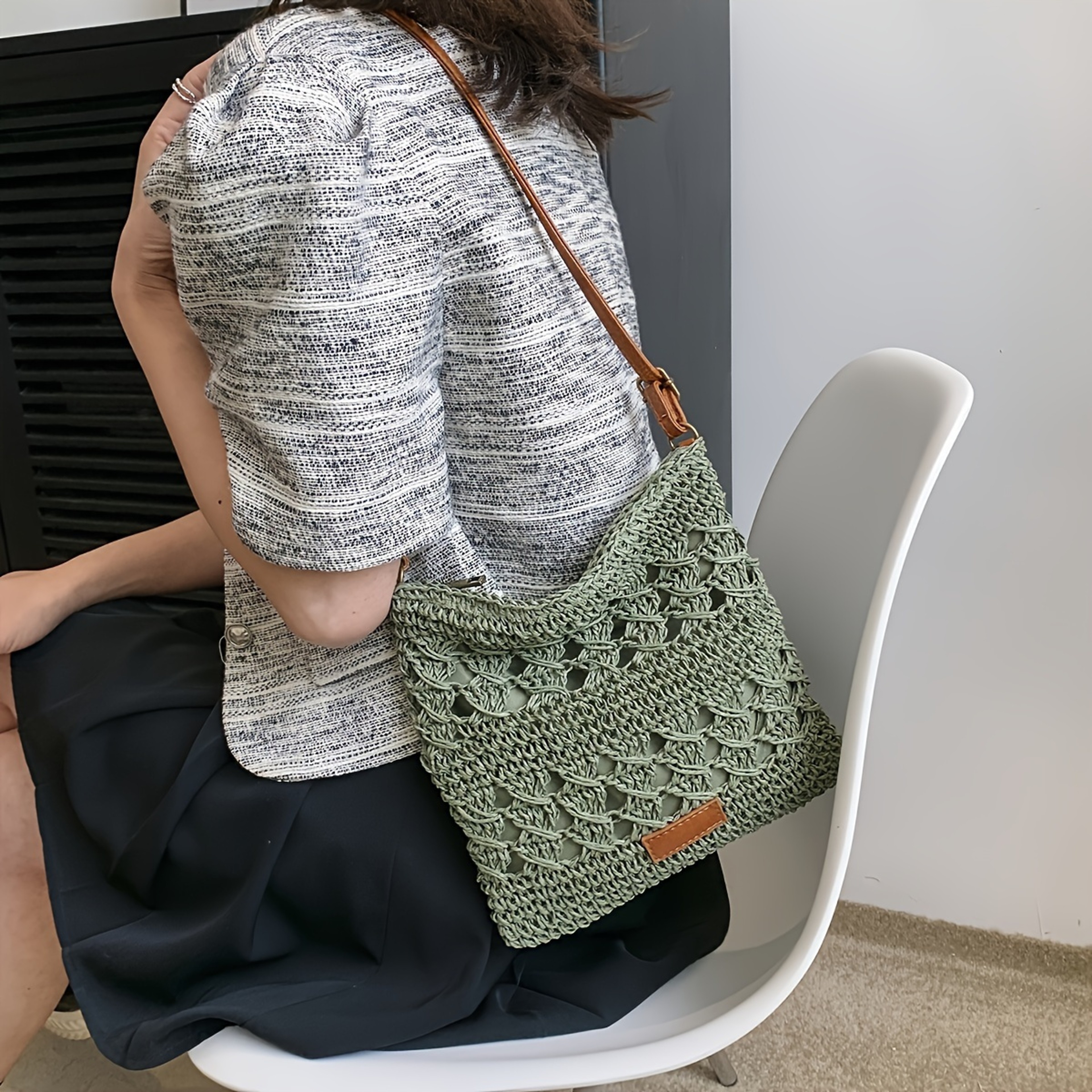 Handmade Straw Crossbody Bag for Women Summer Beach Purse – view 2