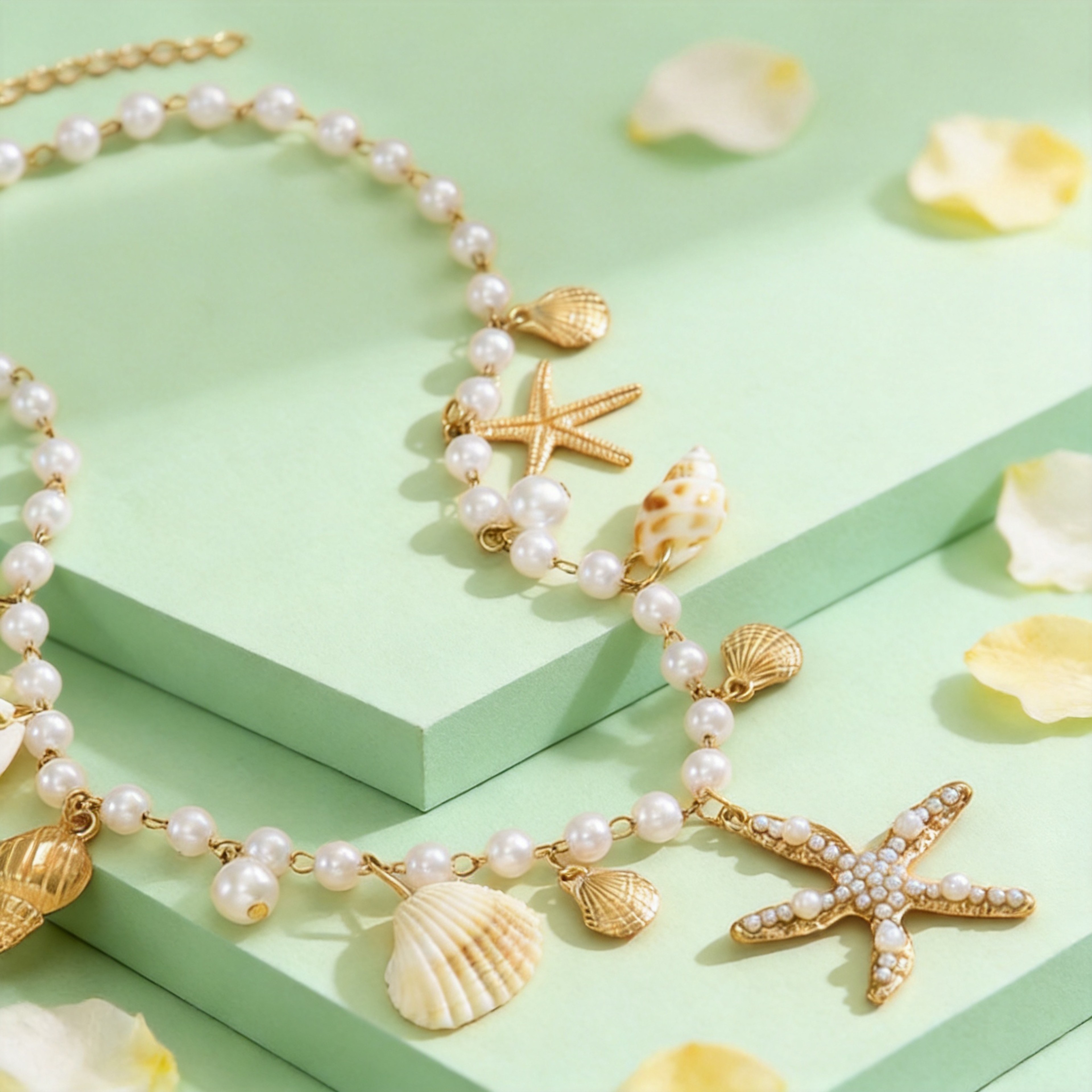 Golden Seaside Shell Pearl Necklace – view 3