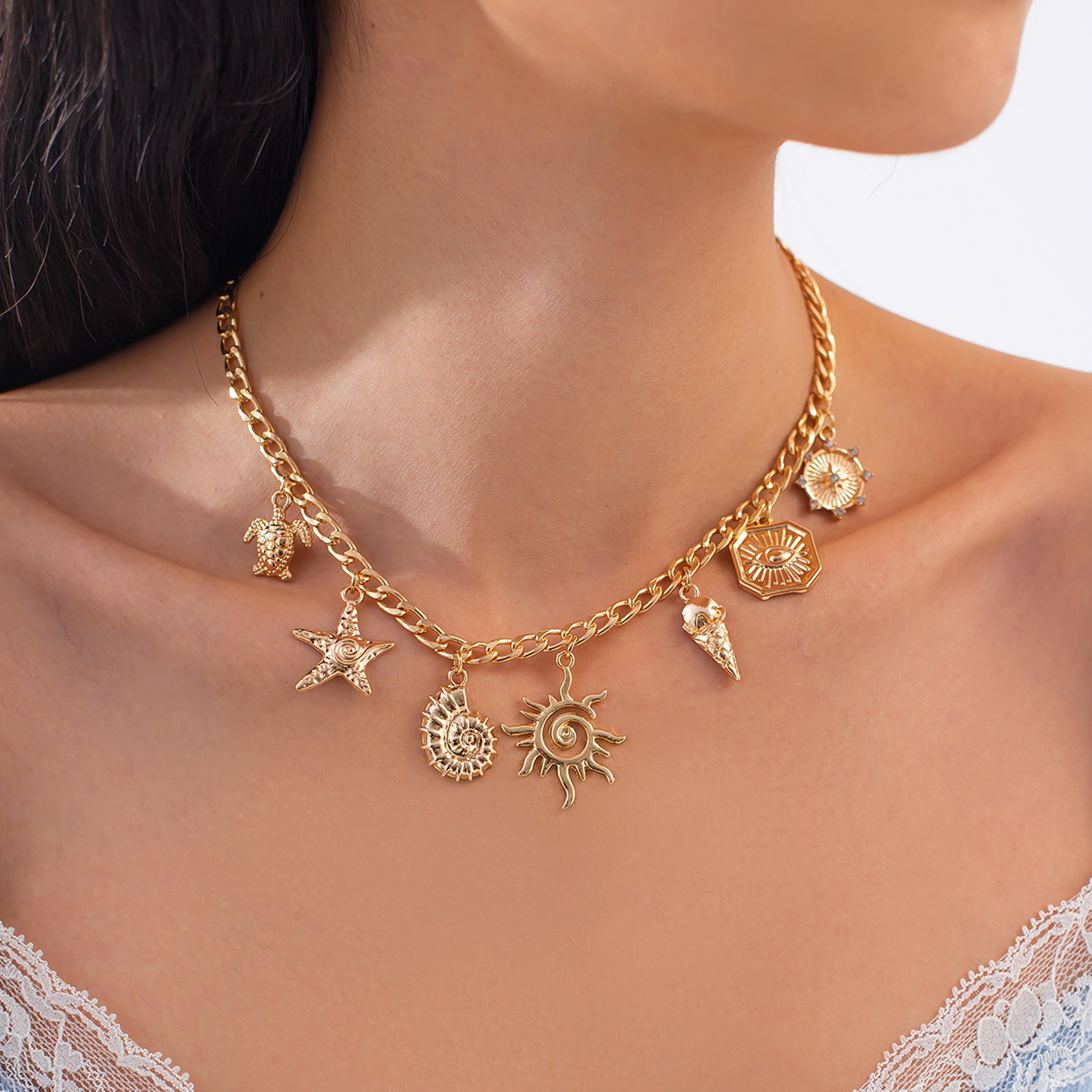 Salircon Gold Starfish Necklace For Women Vintage Summer Beach Jewelry 4
