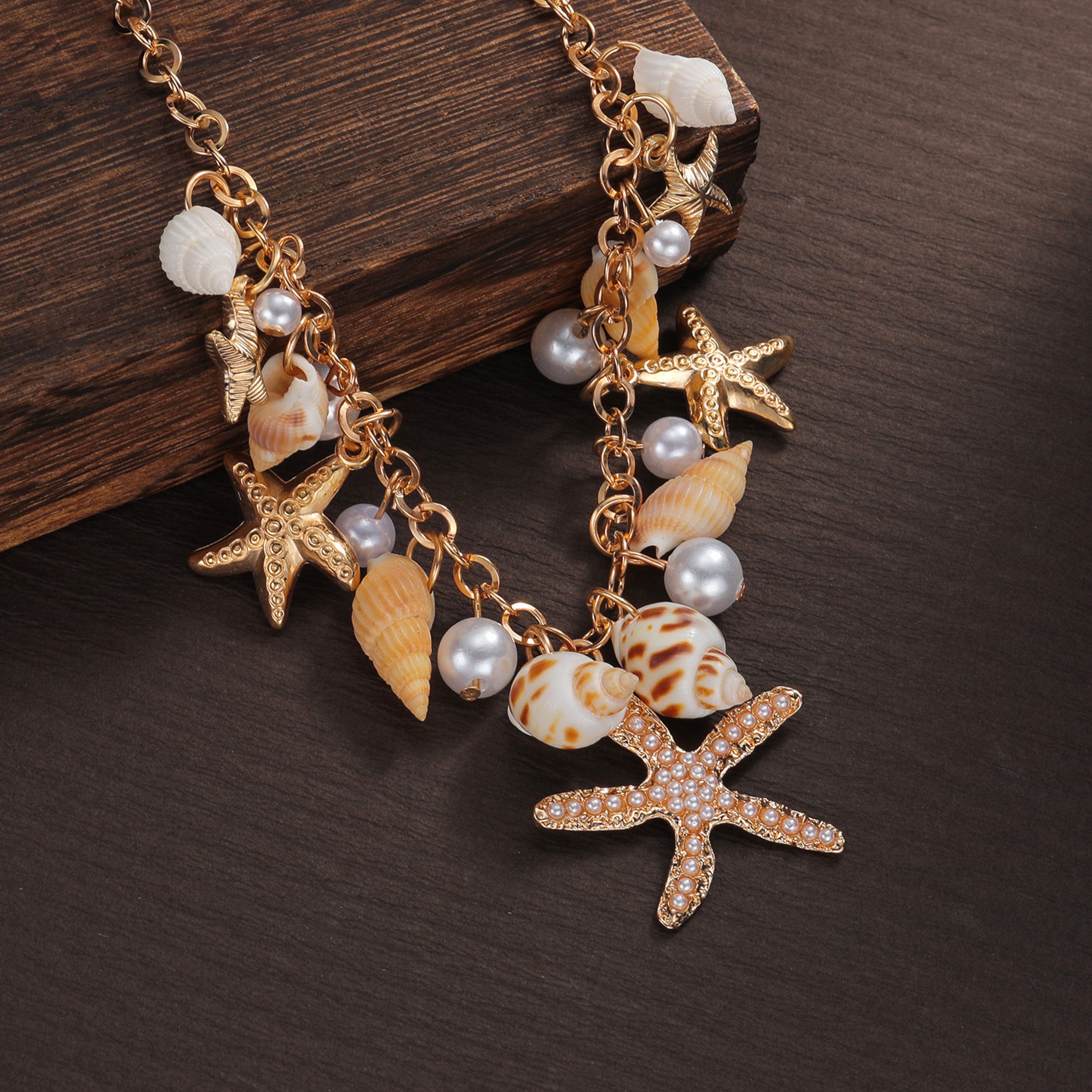 Bohemian Conch Shell Starfish Pearl Necklace For Women 3