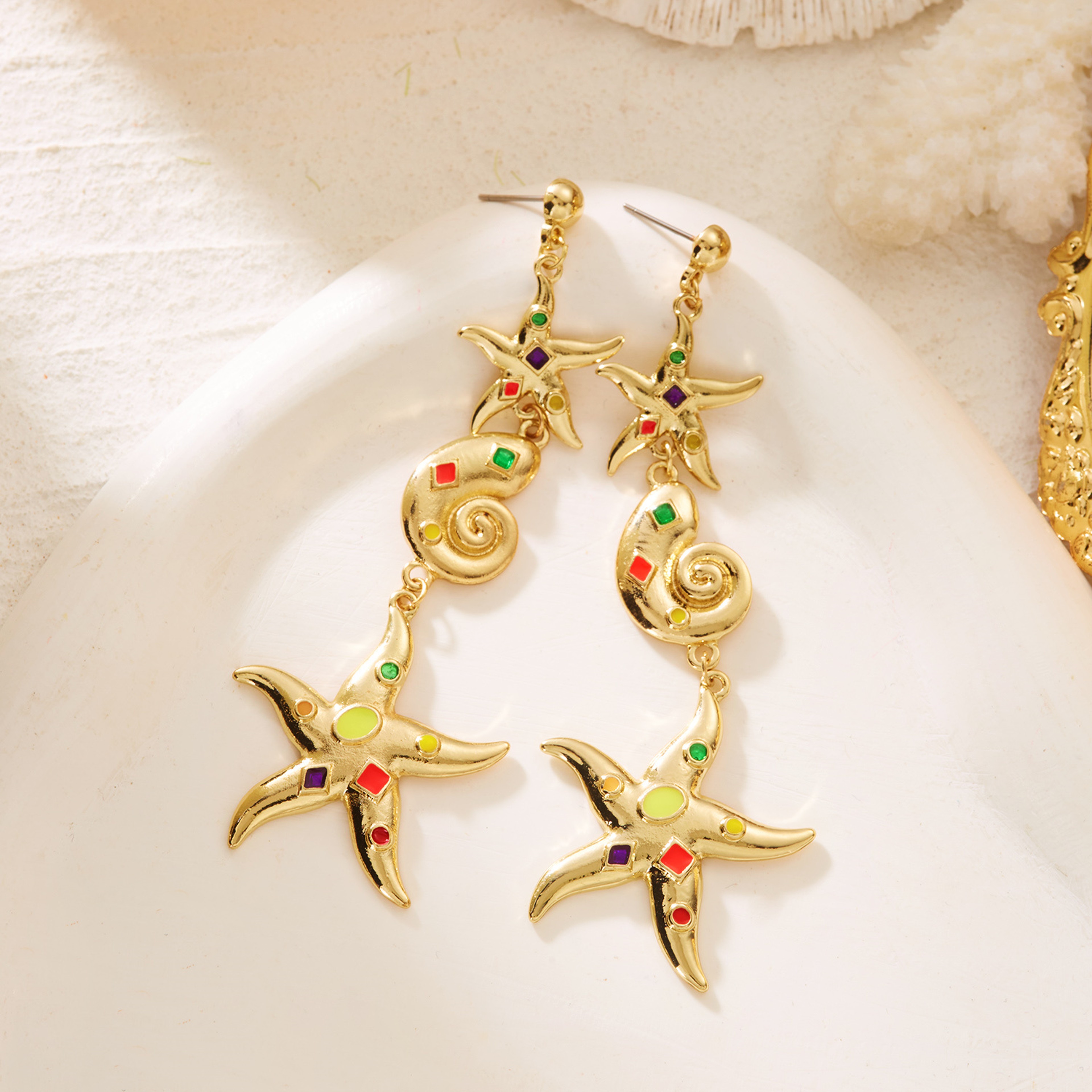 Bohemia Starfish Conch Pendant Earrings for Women Vacation Jewelry – view 2