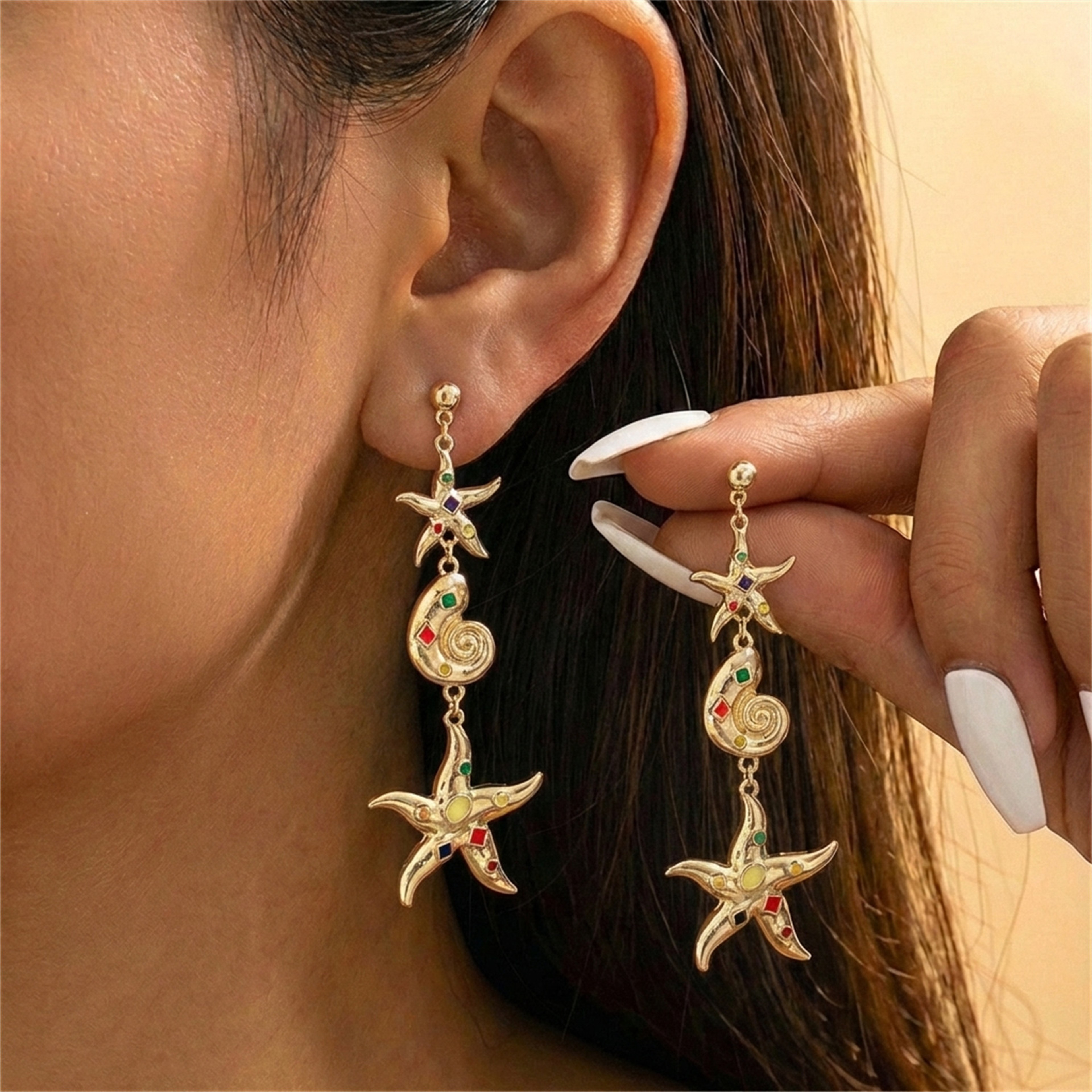 Bohemia Starfish Conch Pendant Earrings for Women Vacation Jewelry – view 7