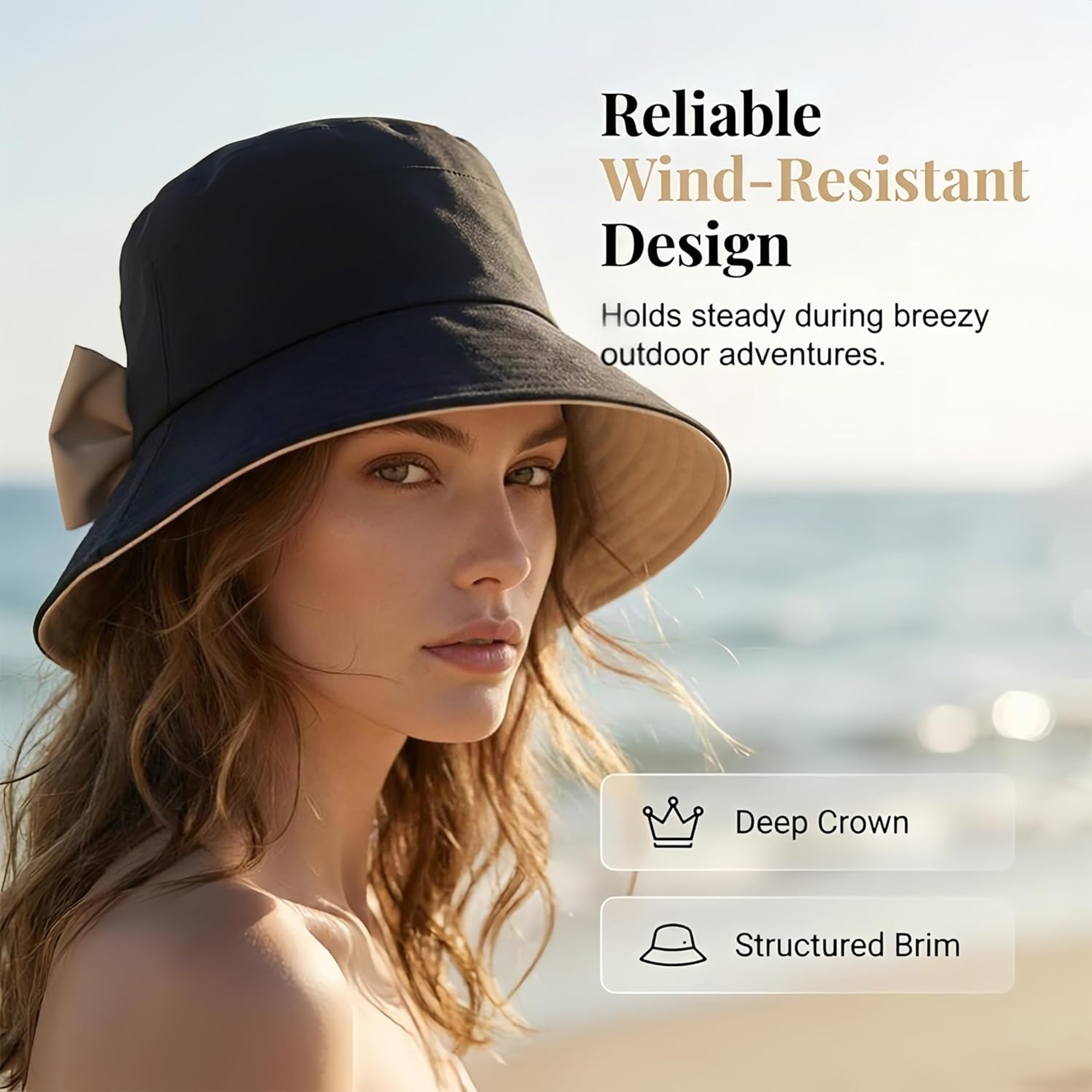 Womens Bowknot Wide Brim Sun Hat Foldable UV Protection Beach Hat – view 5
