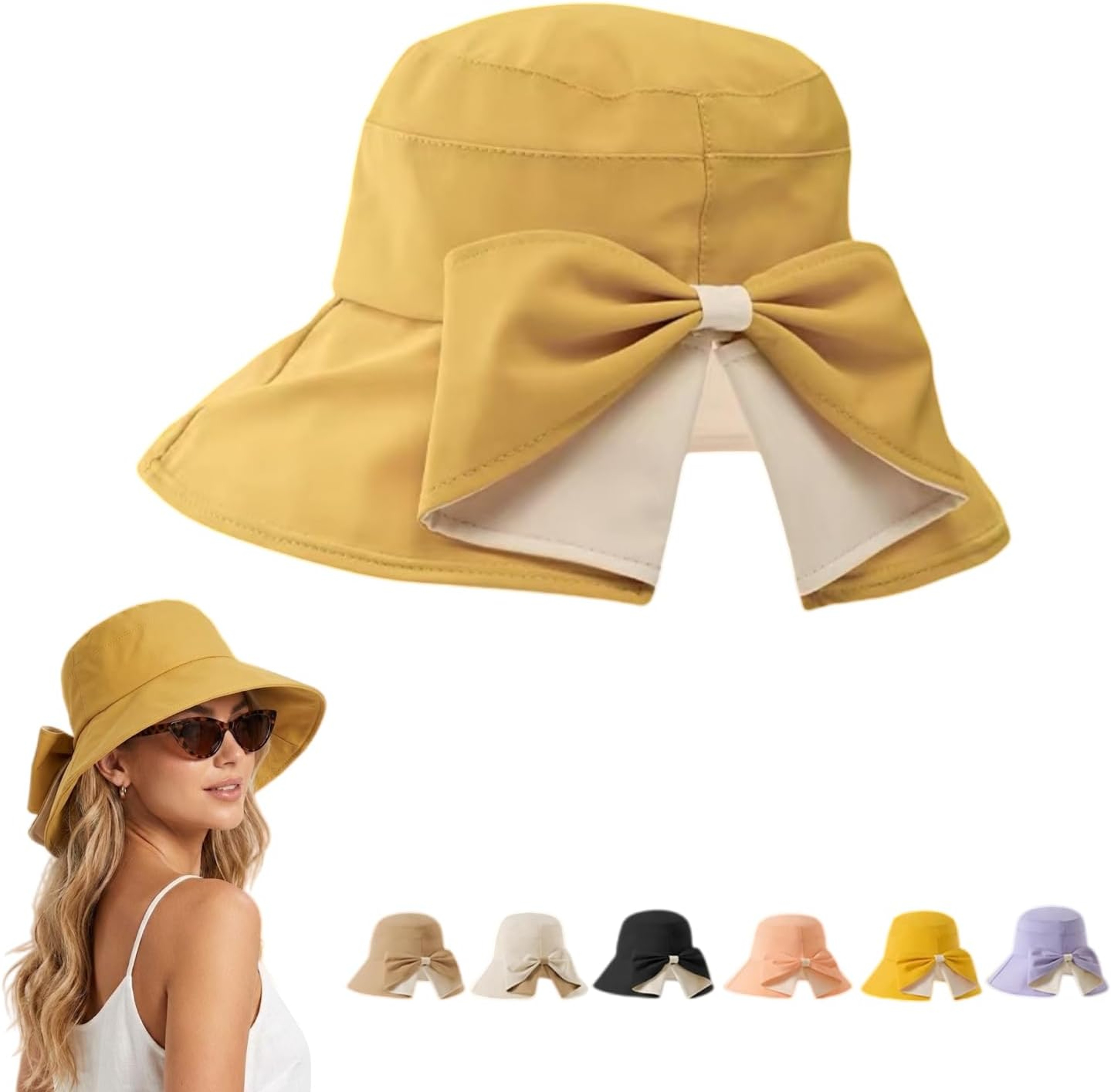 Womens Bowknot Wide Brim Sun Hat Foldable UV Protection Beach Hat – view 8