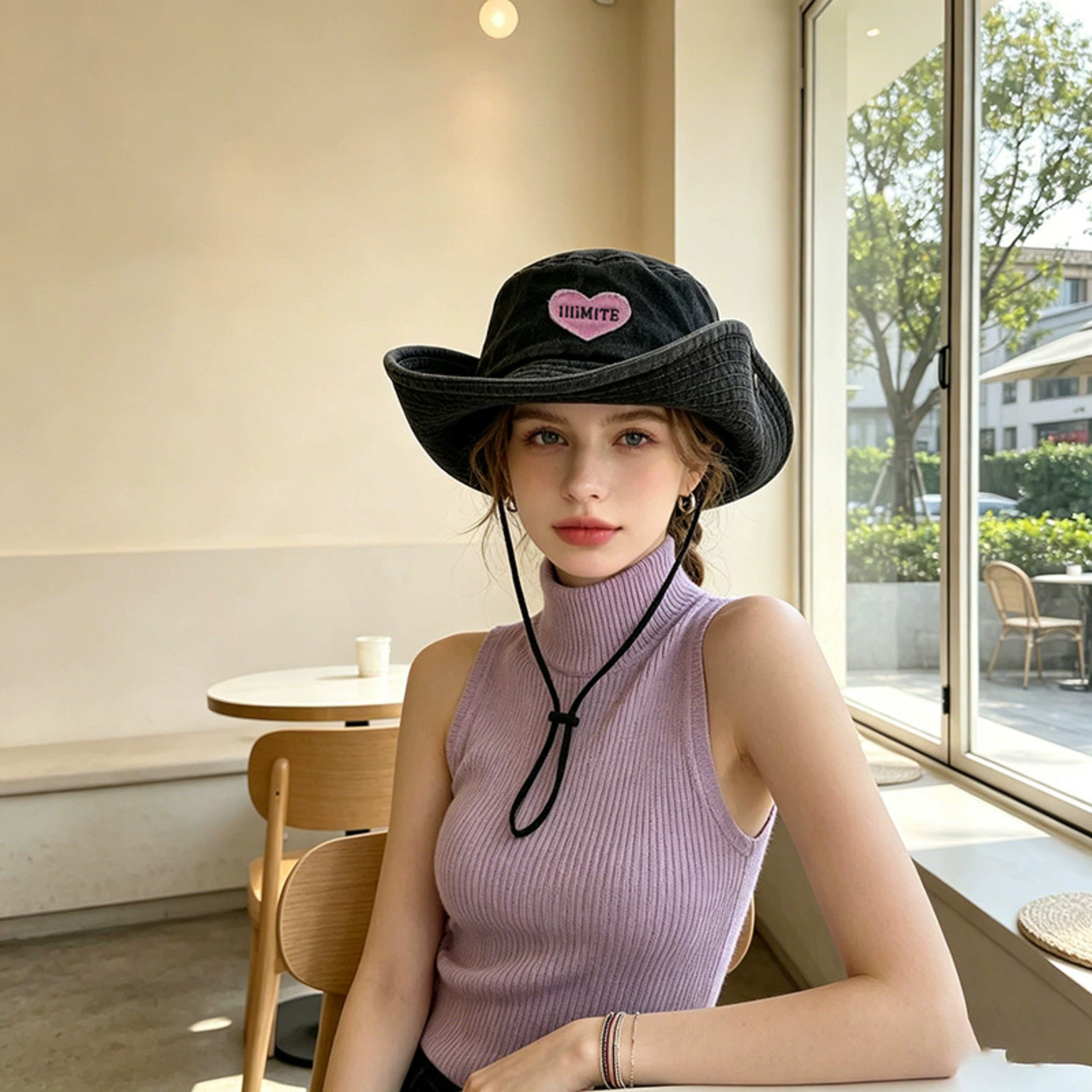 Sweet Pink Love Japanese Retro Washed Bucket Hat for Women – view 8