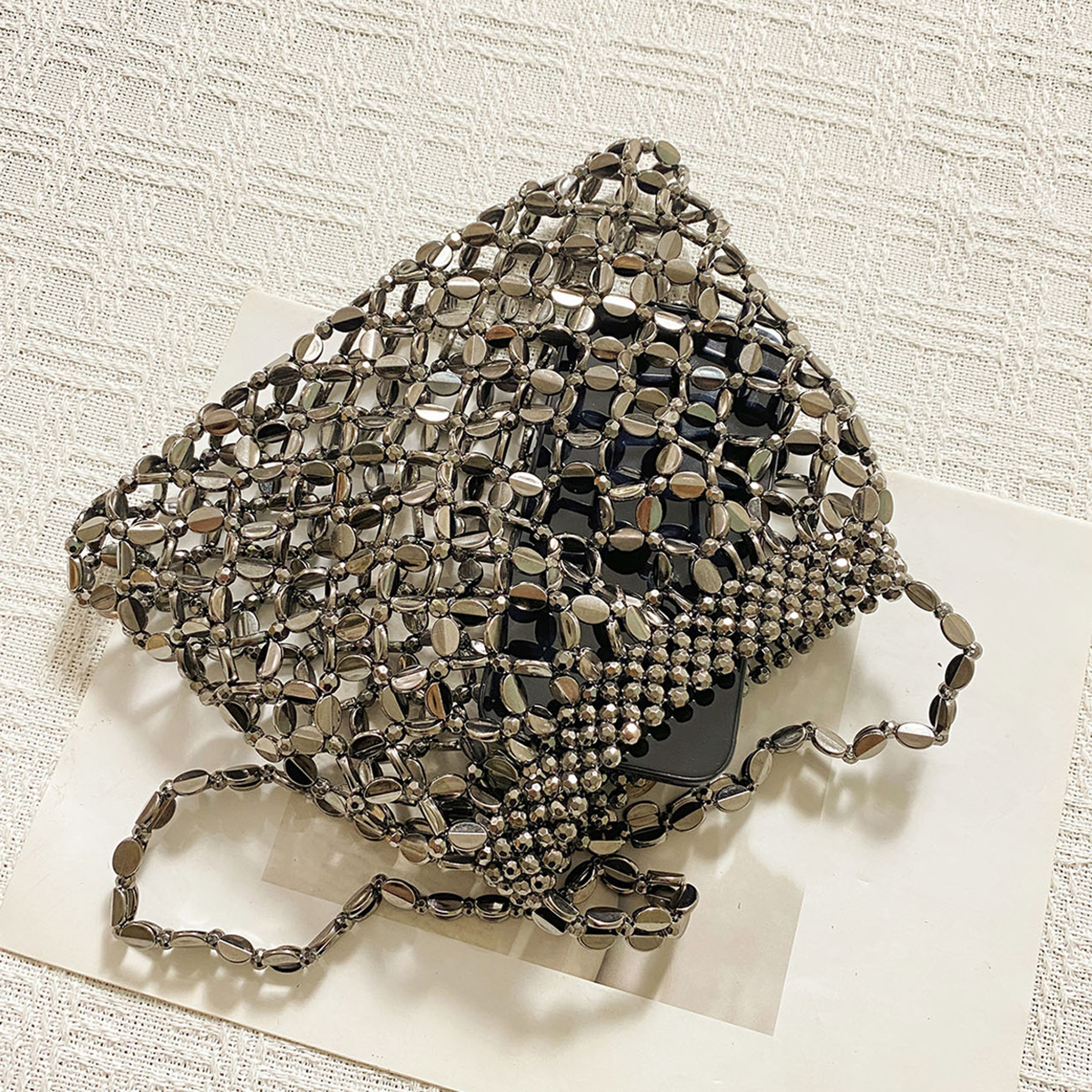 Lumina Silver Beaded Summer Shoulder Bag – view 8