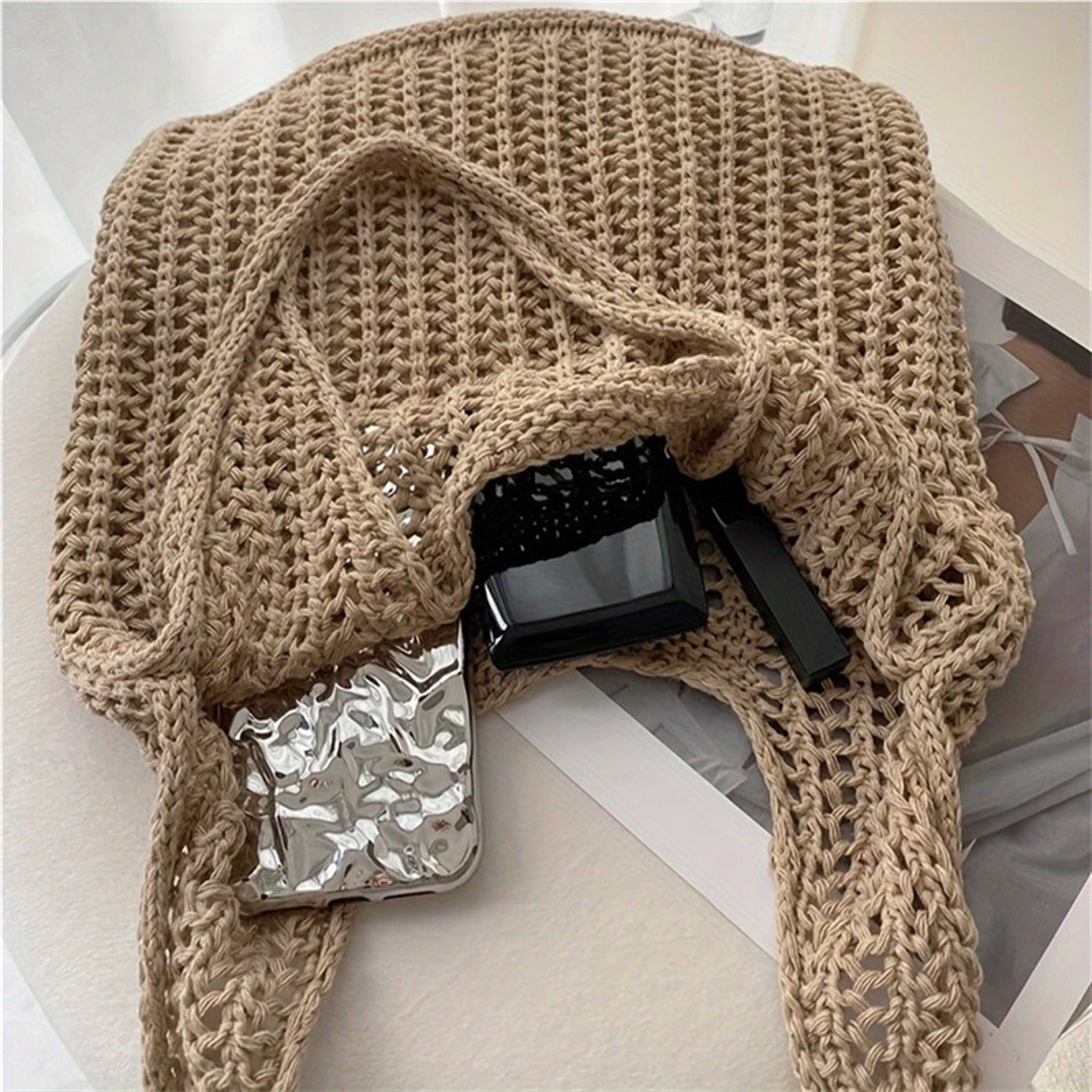 Bohemian Crochet Tote and Large Capacity Knitting Shoulder Bag – view 7