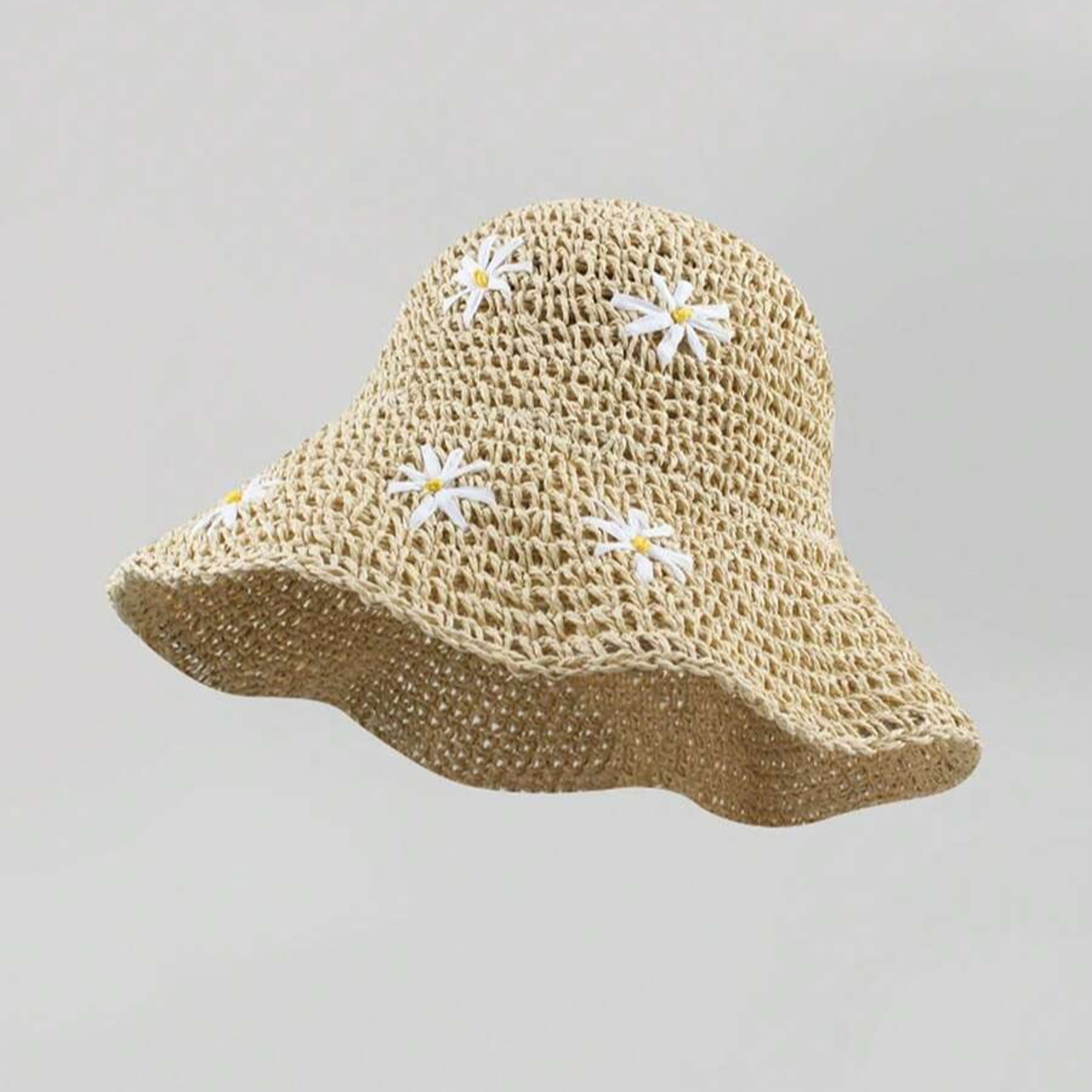 Packable Straw Sun Hat With Floral Accent 7