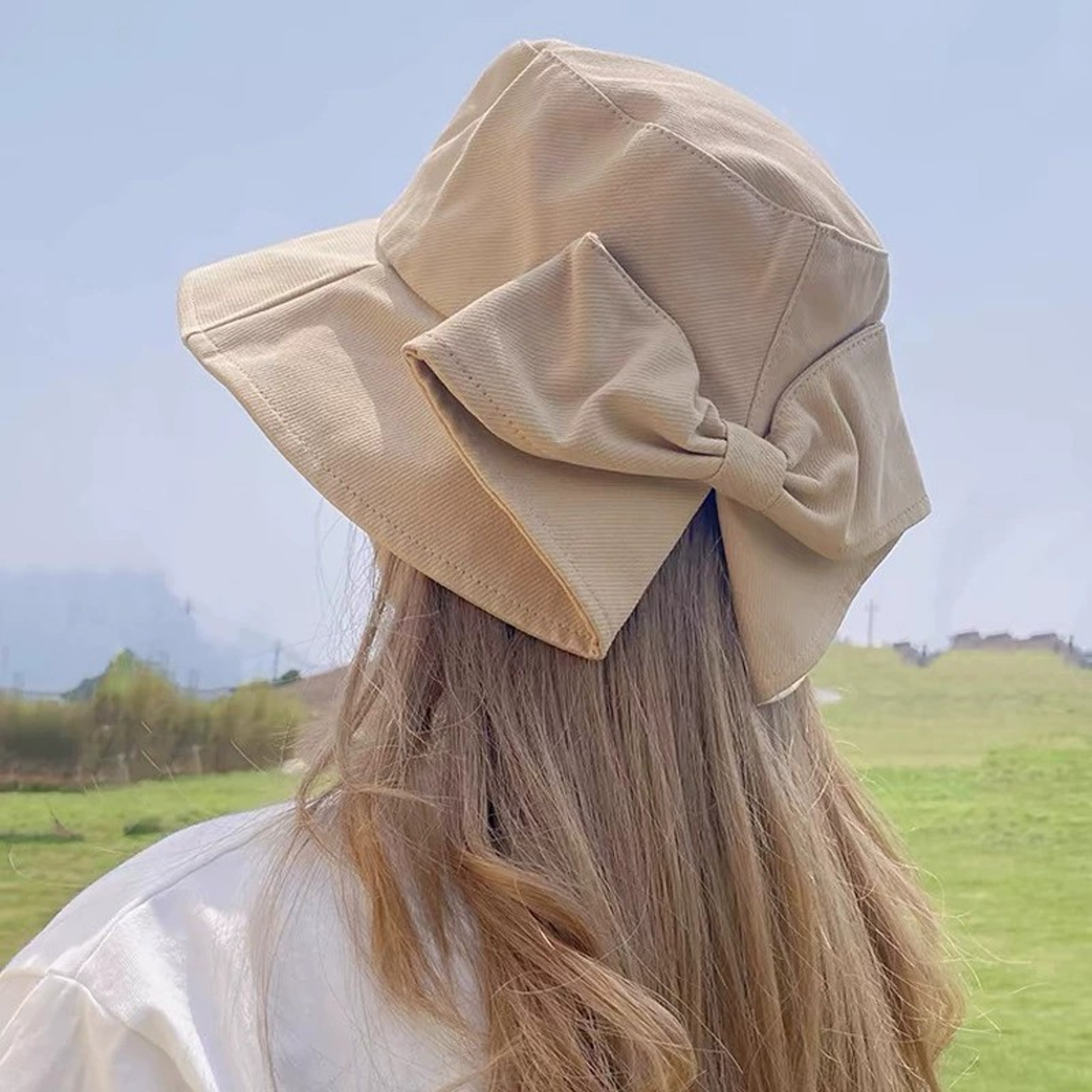 Japanese Style Bow Bucket Hat For Women Wide Brim Sun Protection 2