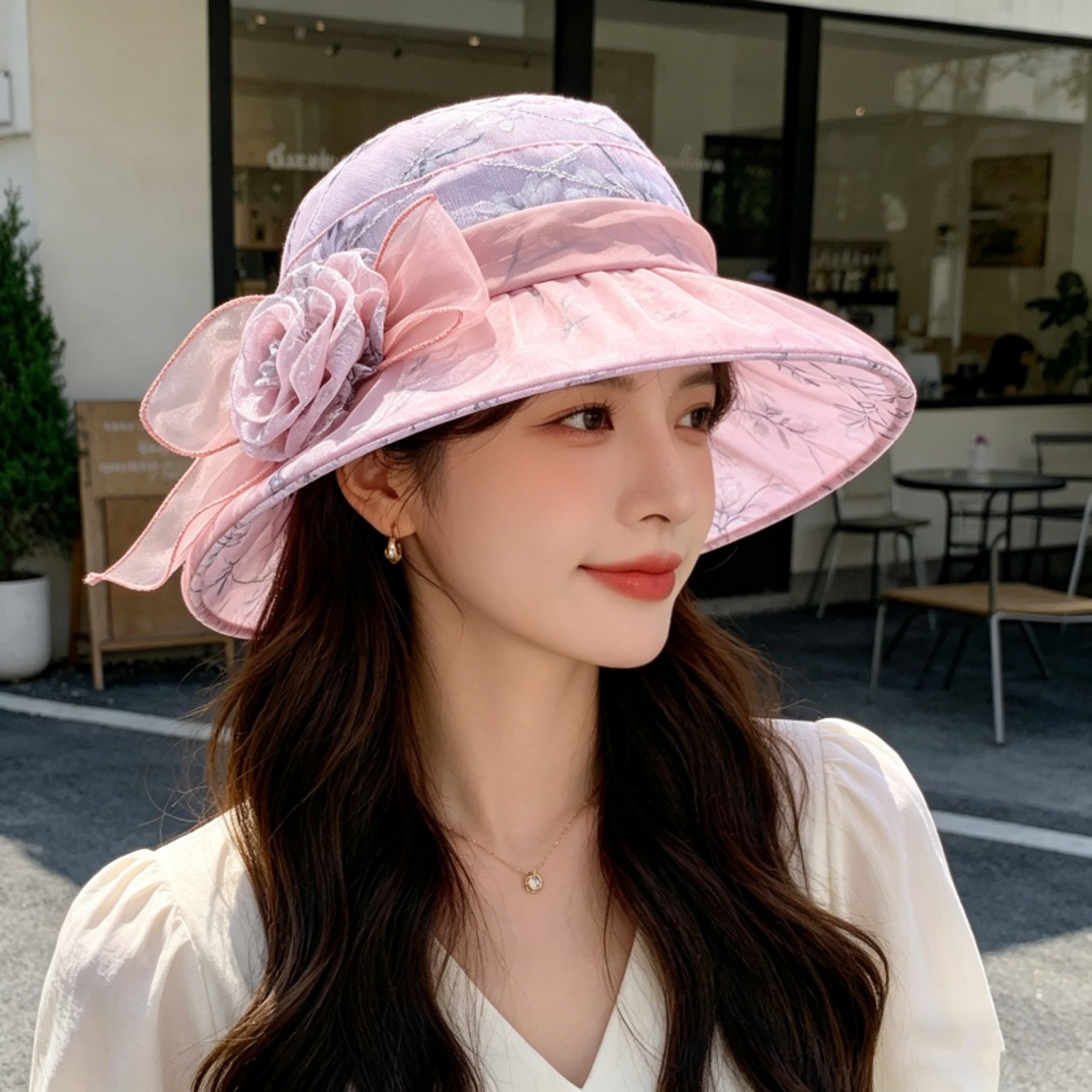 Elegant Mesh Flower wide-brim sun hat for Women Breathable Summer Beach Sun Protection – view 1