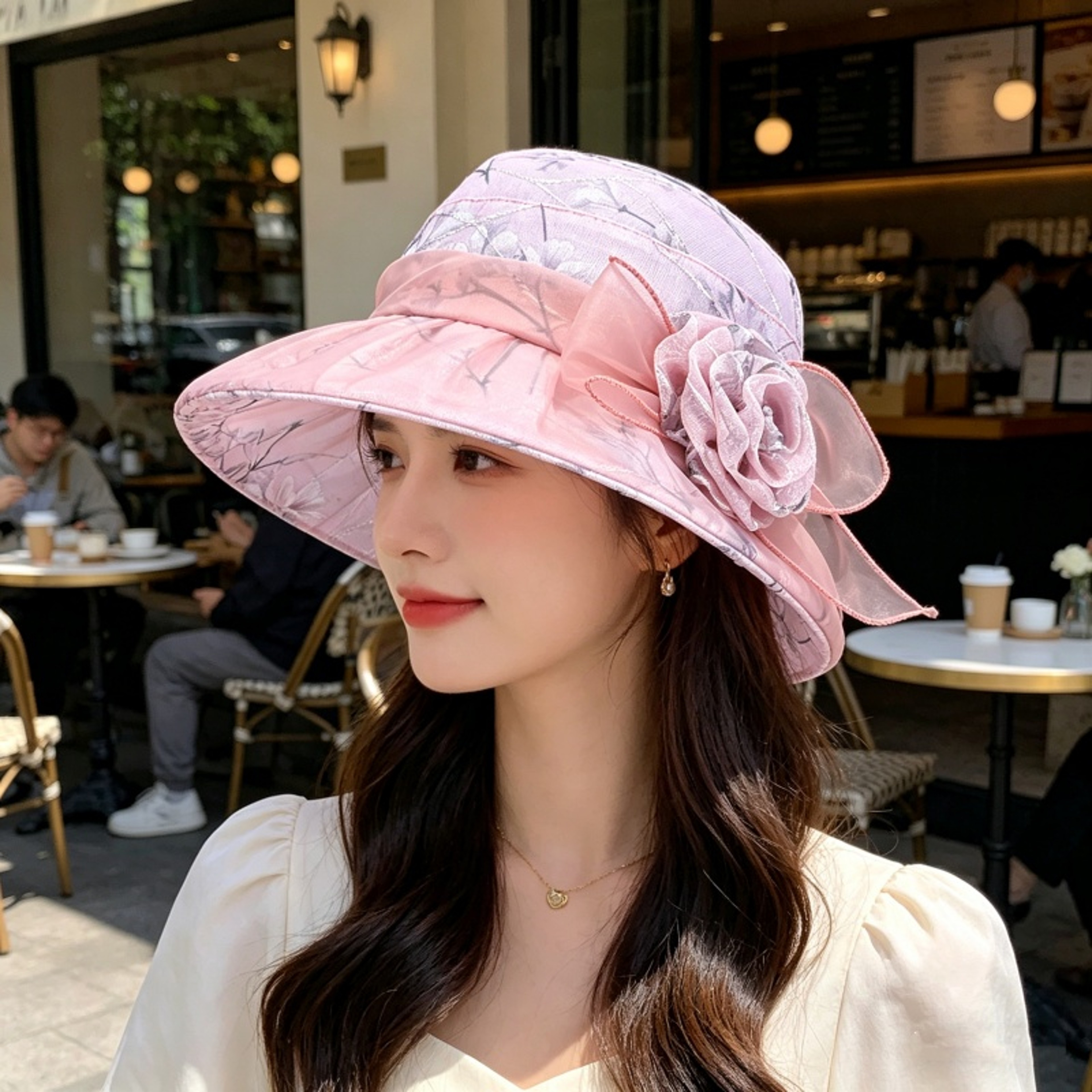 Elegant Mesh Flower wide-brim sun hat for Women Breathable Summer Beach Sun Protection – view 2