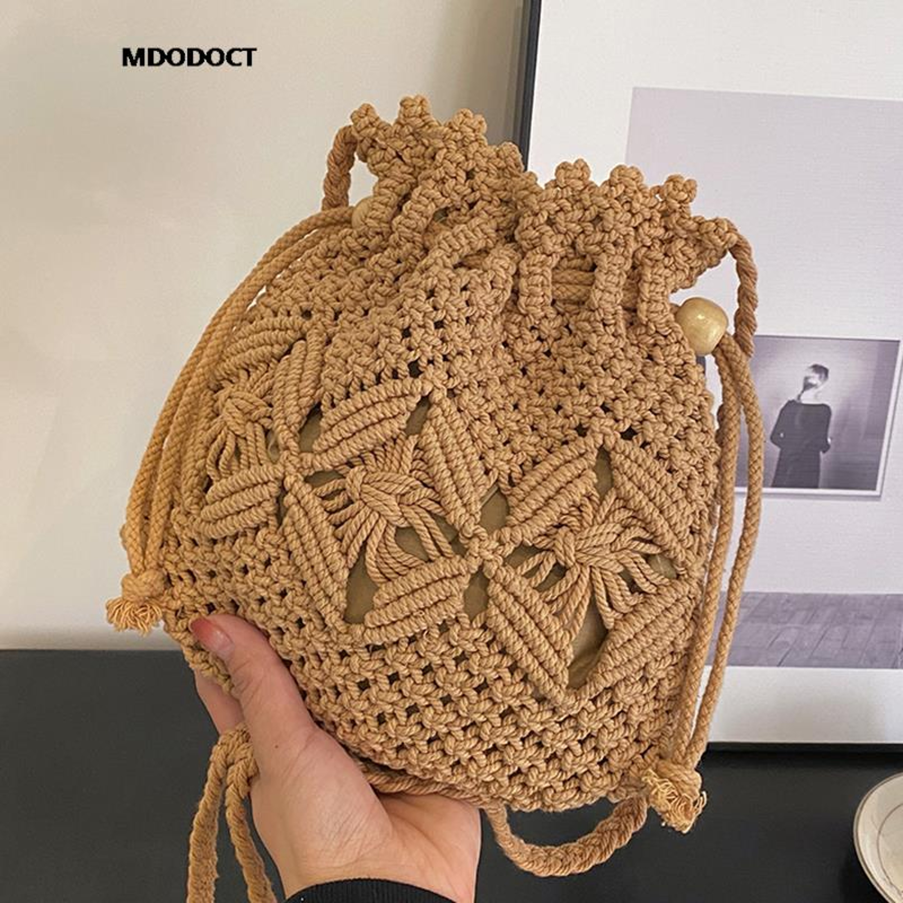 Luxury Straw Woven Crossbody Bucket Bag for Women Summer Beach Travel – view 8