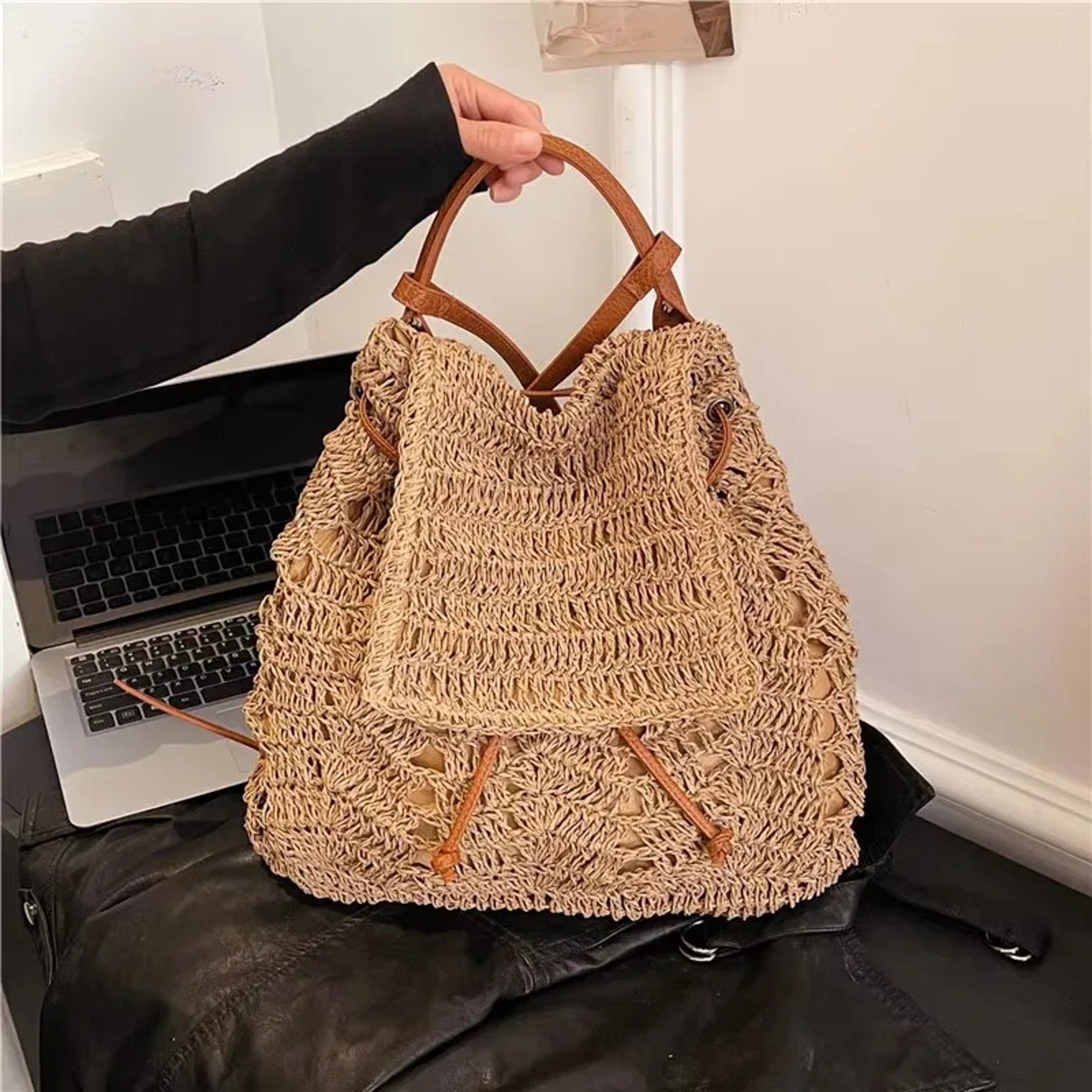 Handwoven Straw Backpack women – view 5