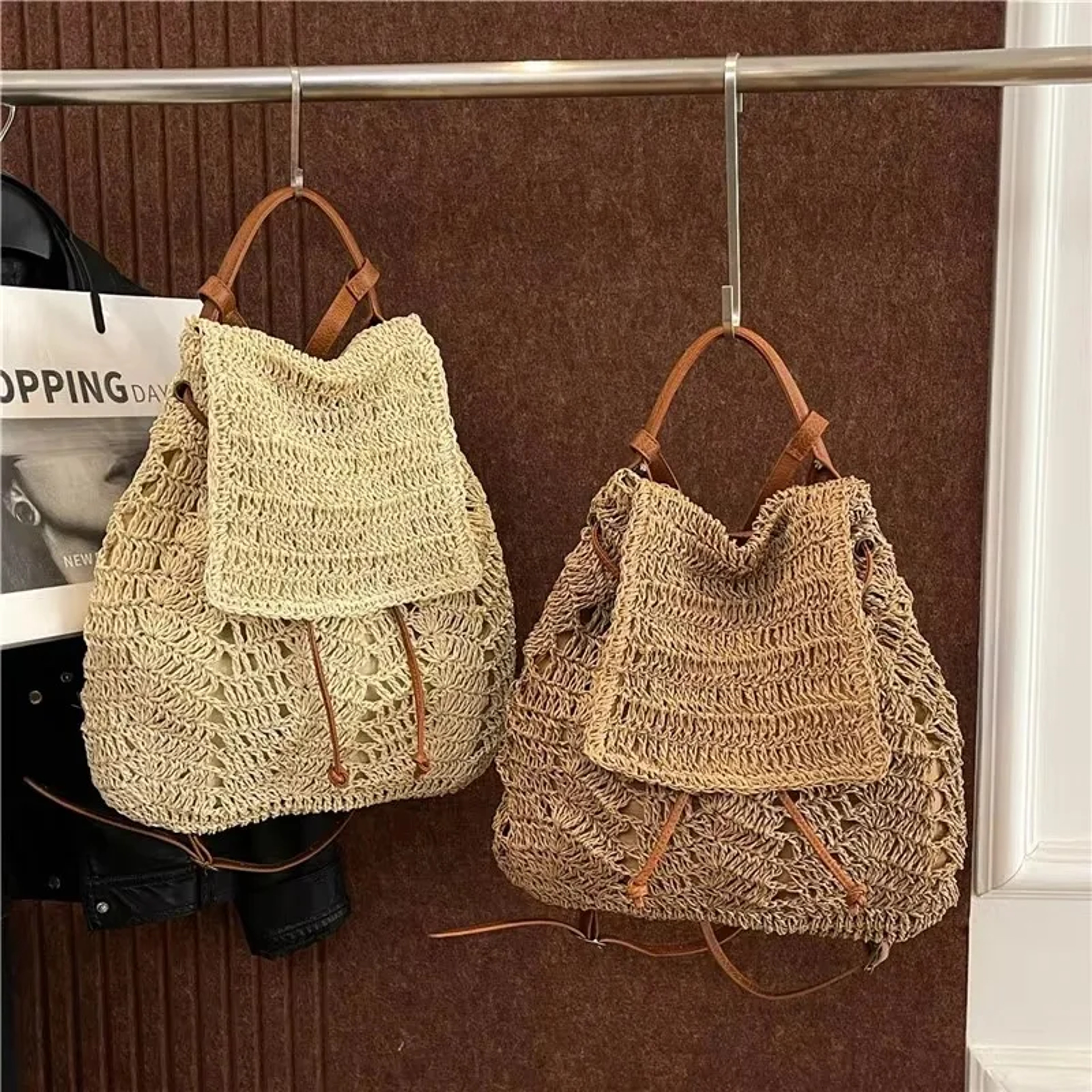 Handwoven Straw Backpack women – view 6