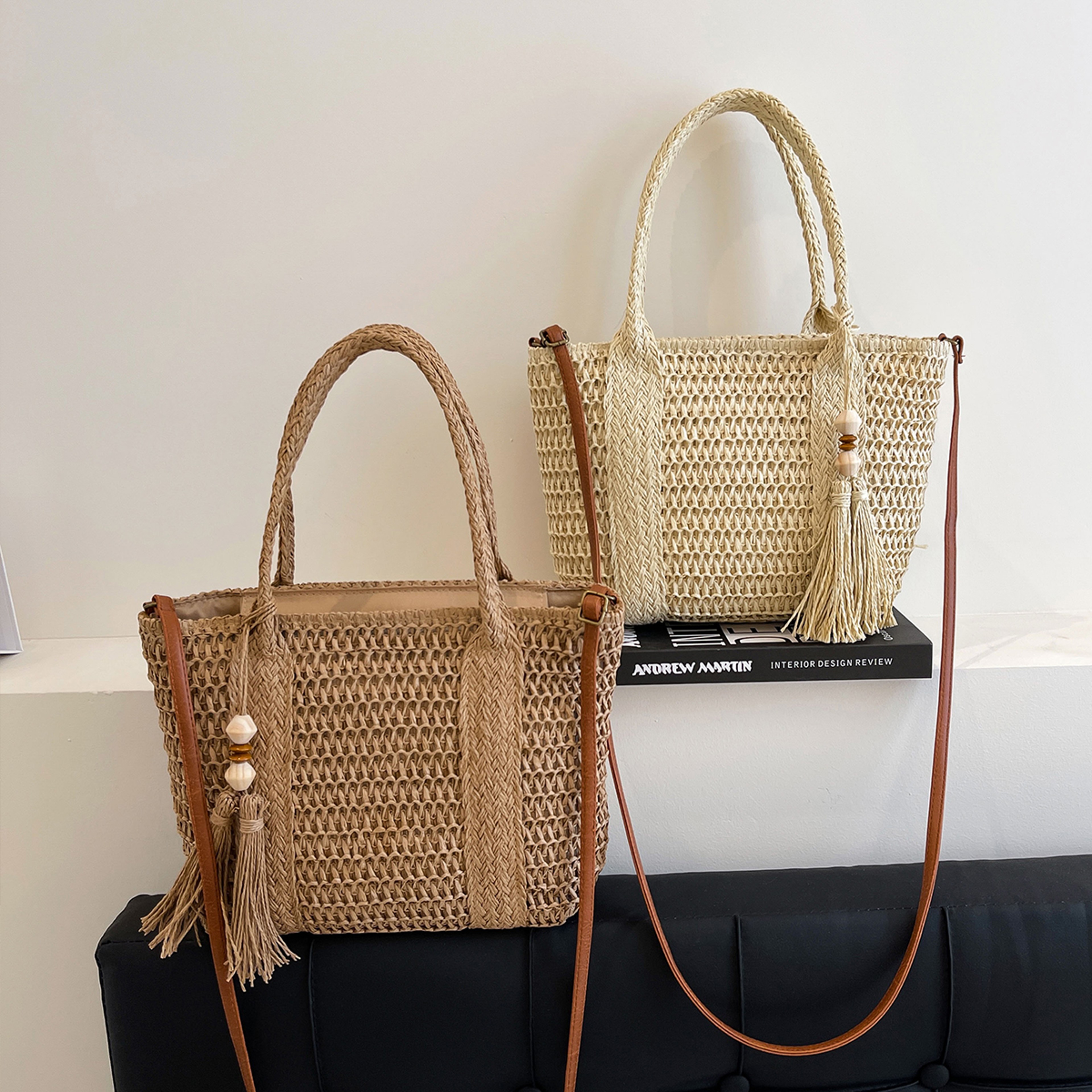 Casual Knitted Straw Beach Bag Large Woven Summer Shoulder Tote – view 1