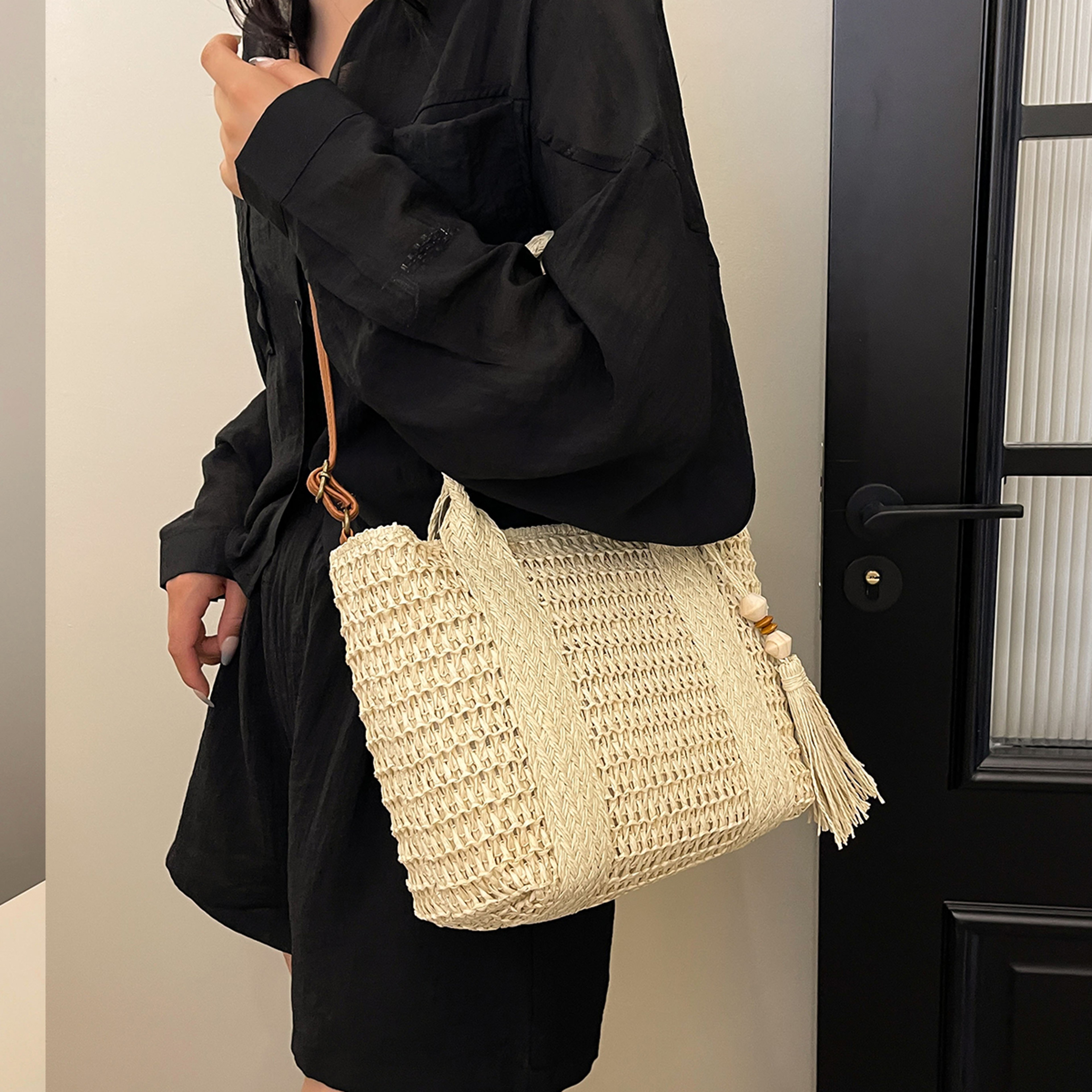 Casual Knitted Straw Beach Bag Large Woven Summer Shoulder Tote – view 5