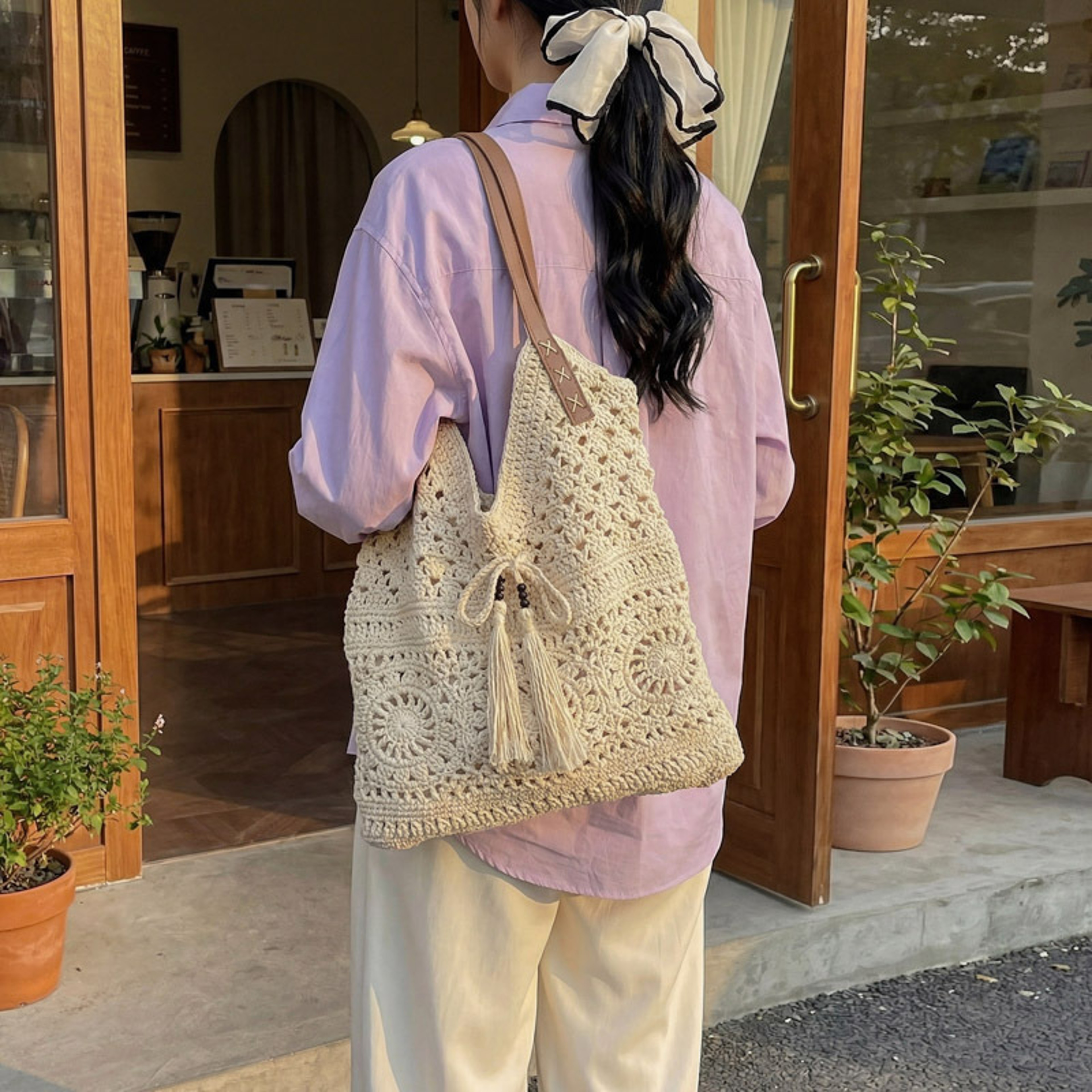 Large Capacity Cotton Woven Shoulder Bag – view 3