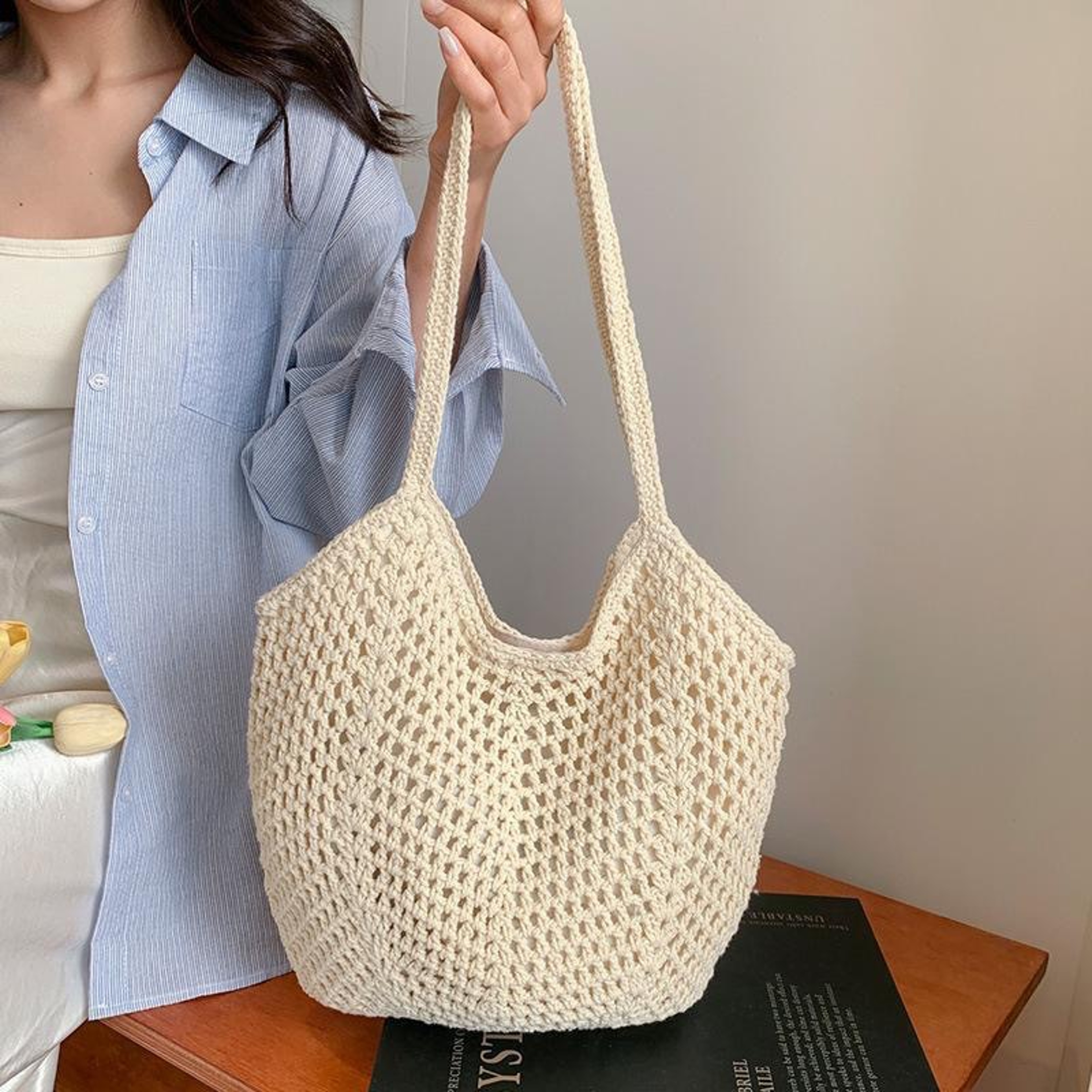 Chic Woven Hollow Out Beach Tote Bag – view 3