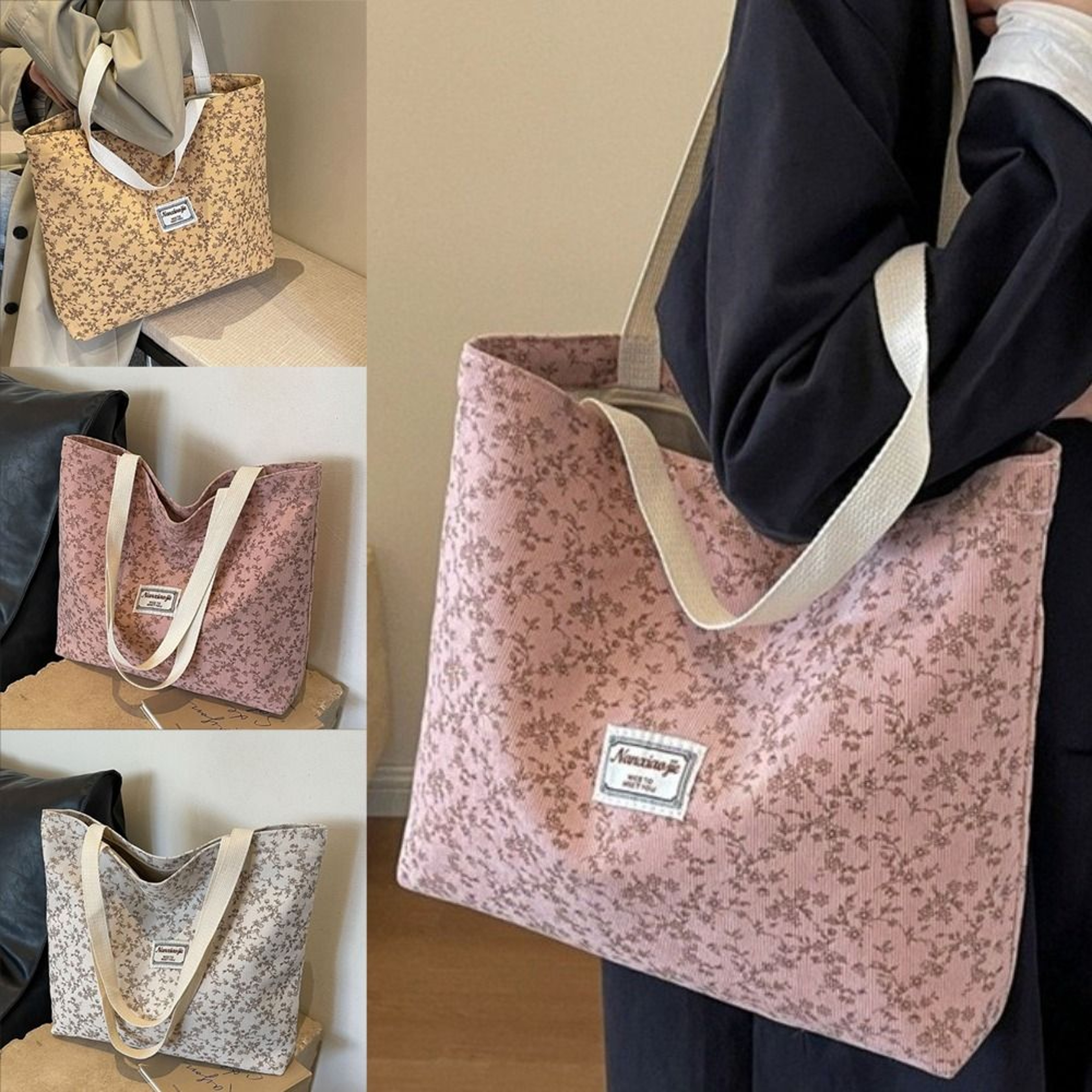Sweet Corduroy Handbag for Women, Soft Large Capacity Casual Shoulder Bag – view 5