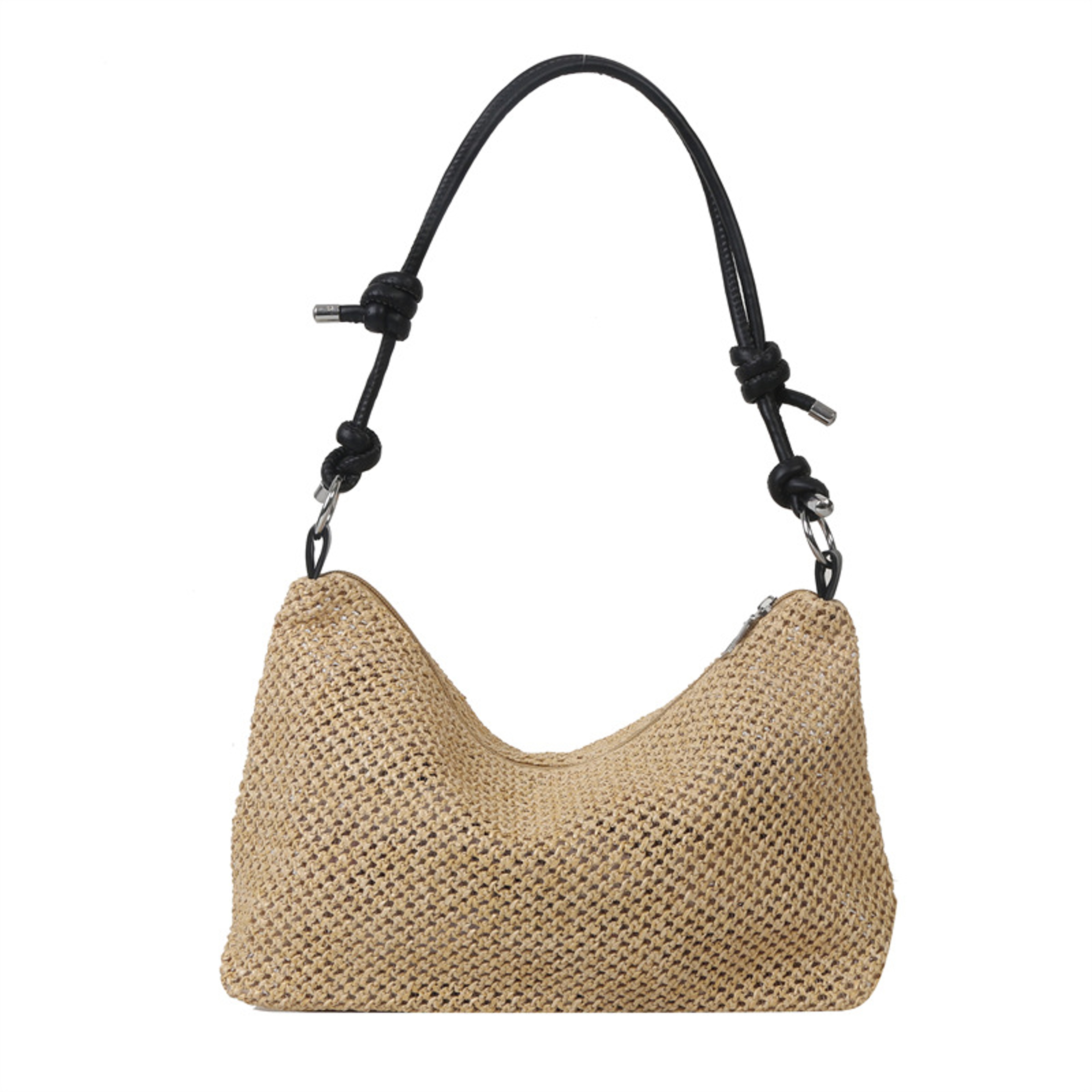 Chic Woven Straw Shoulder Bag with Knotted Leather Handles – view 7
