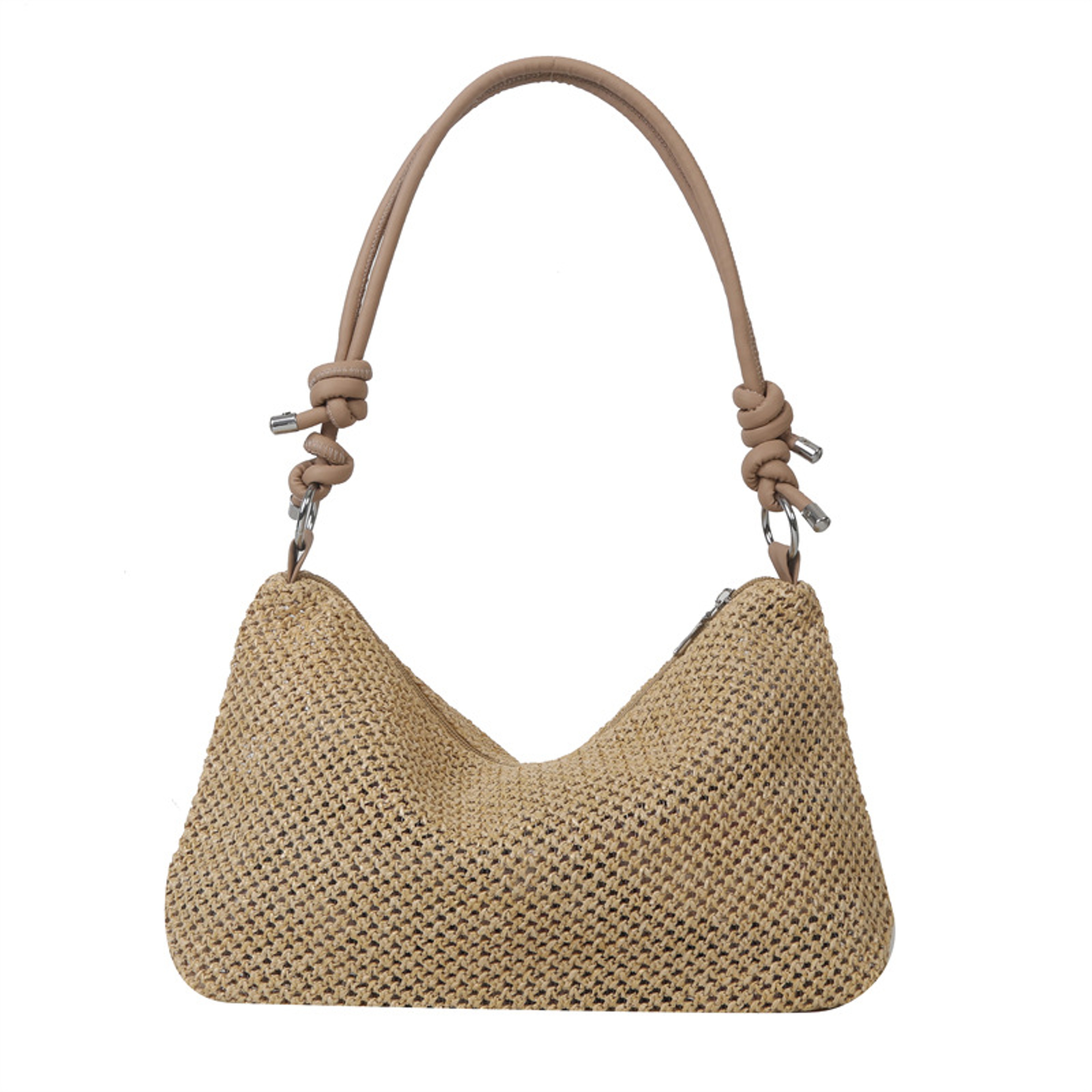 Chic Woven Straw Shoulder Bag with Knotted Leather Handles – view 8