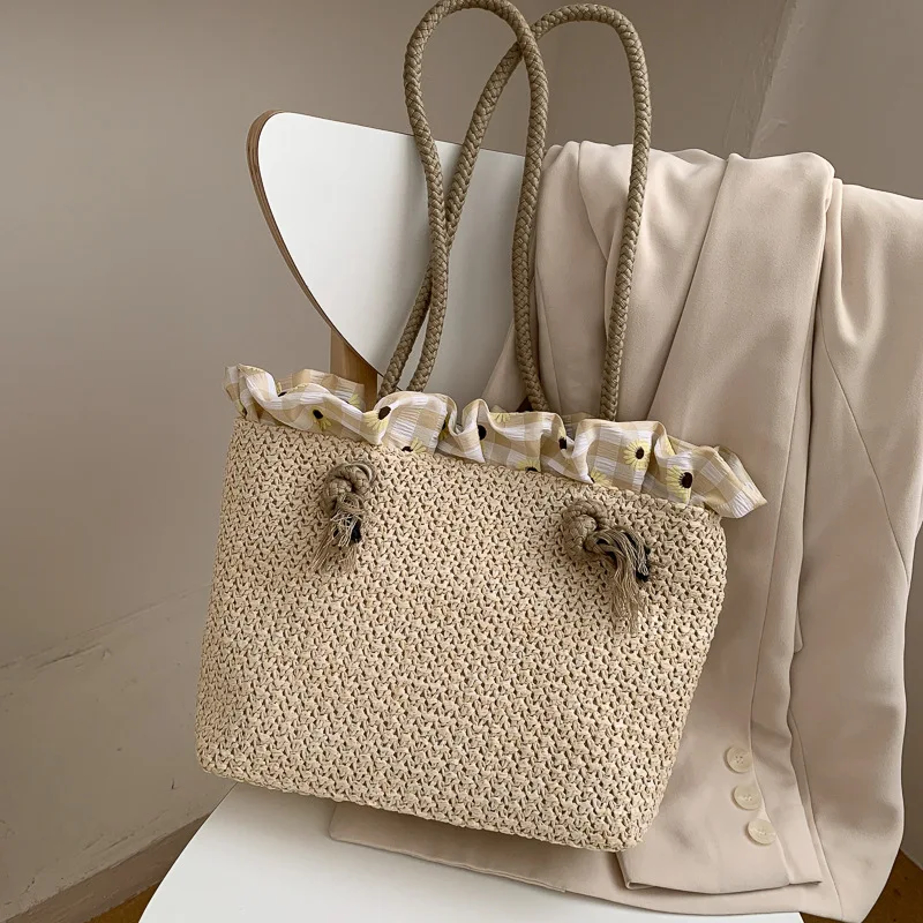 Korean Style Large Capacity Woven Straw Tote Bag for Summer Beach and Casual Wear – view 7