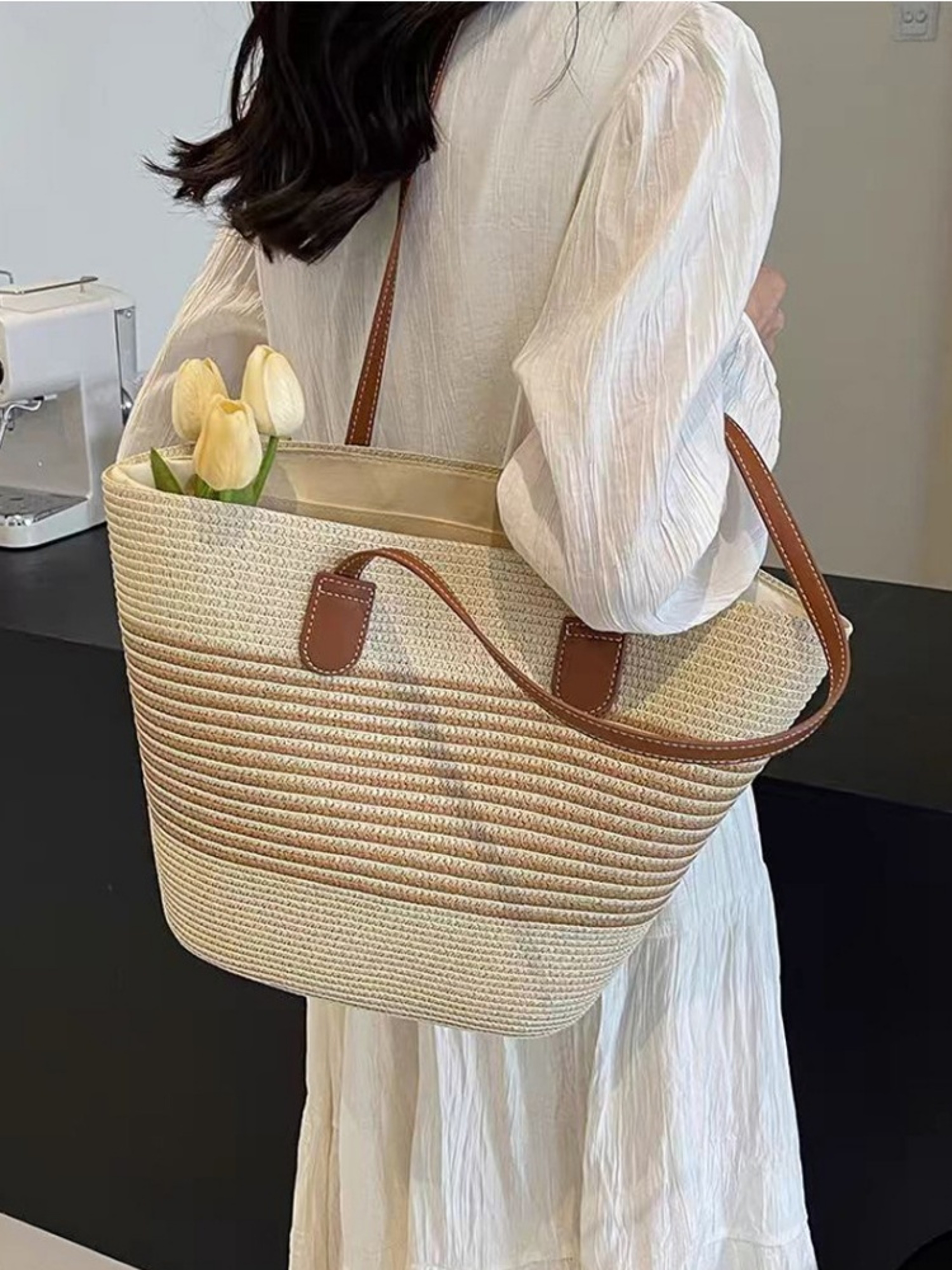 Vintage Woven Straw Bucket Bag and Large Beach Handbag – view 3