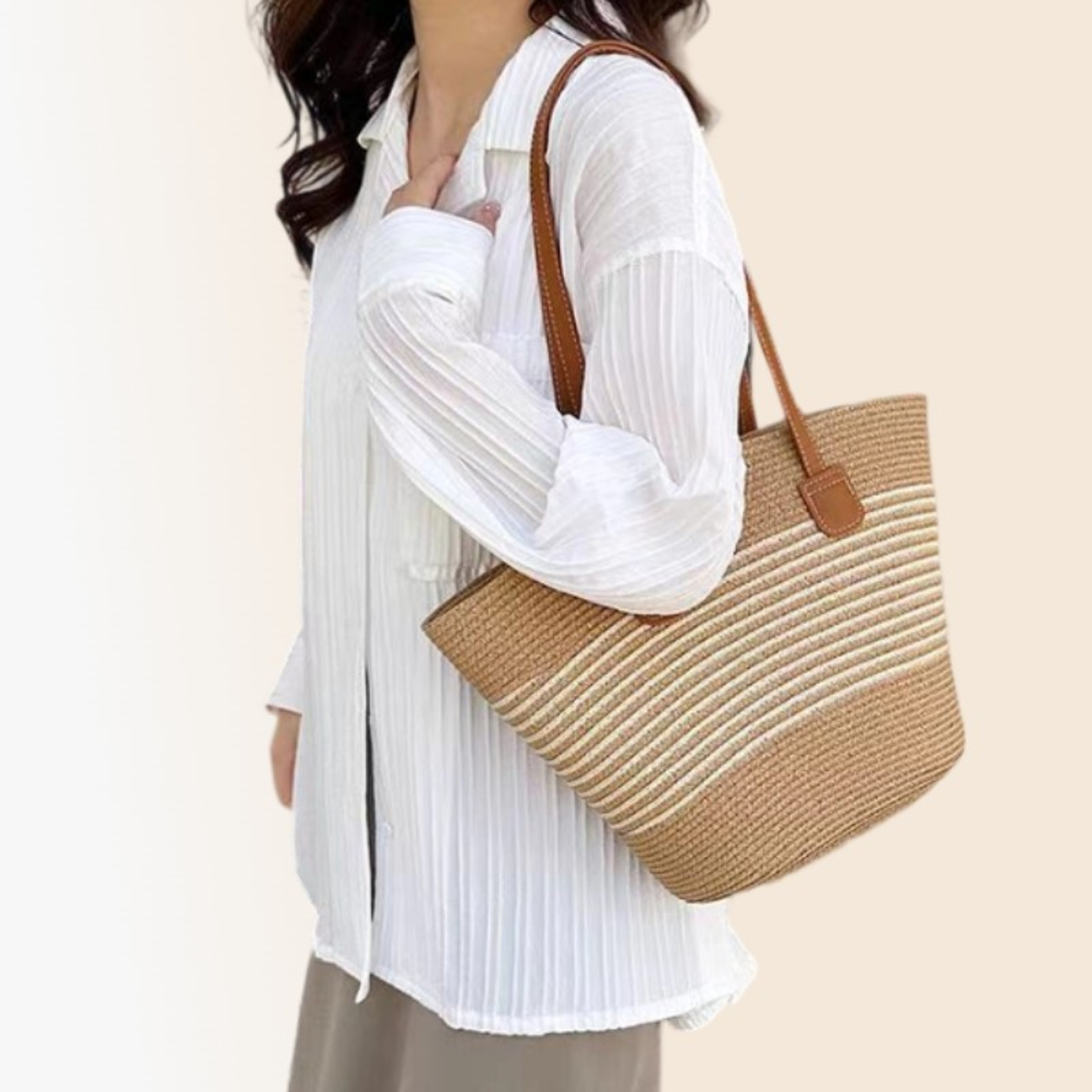 Vintage Woven Straw Bucket Bag and Large Beach Handbag – view 5