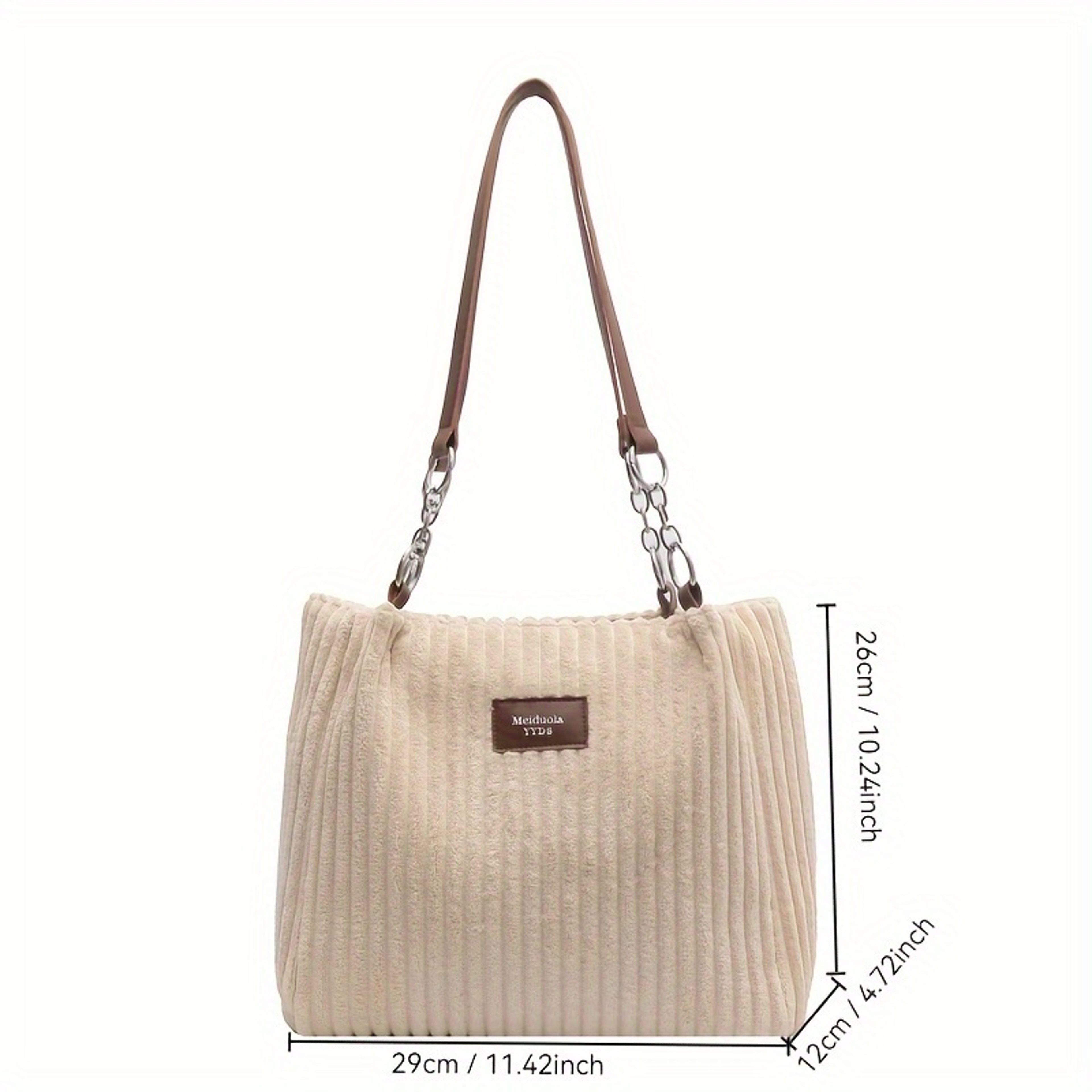 Chic Corduroy Tote Bag for Women, Spacious Everyday Shoulder Handbag with Chain Accent – view 6