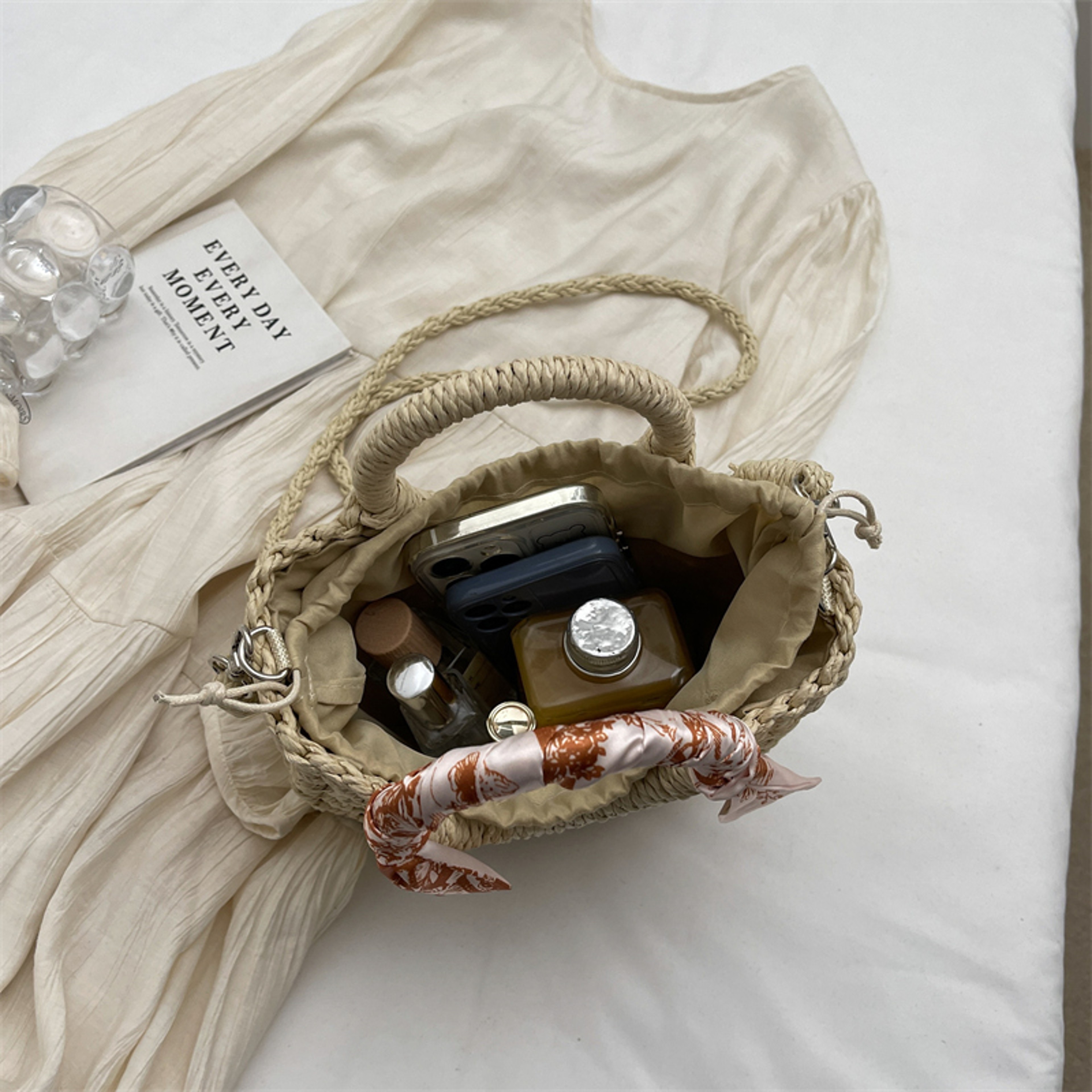 Handmade Rattan Woven straw bag and summer beach bag with Half-Moon Design – view 2