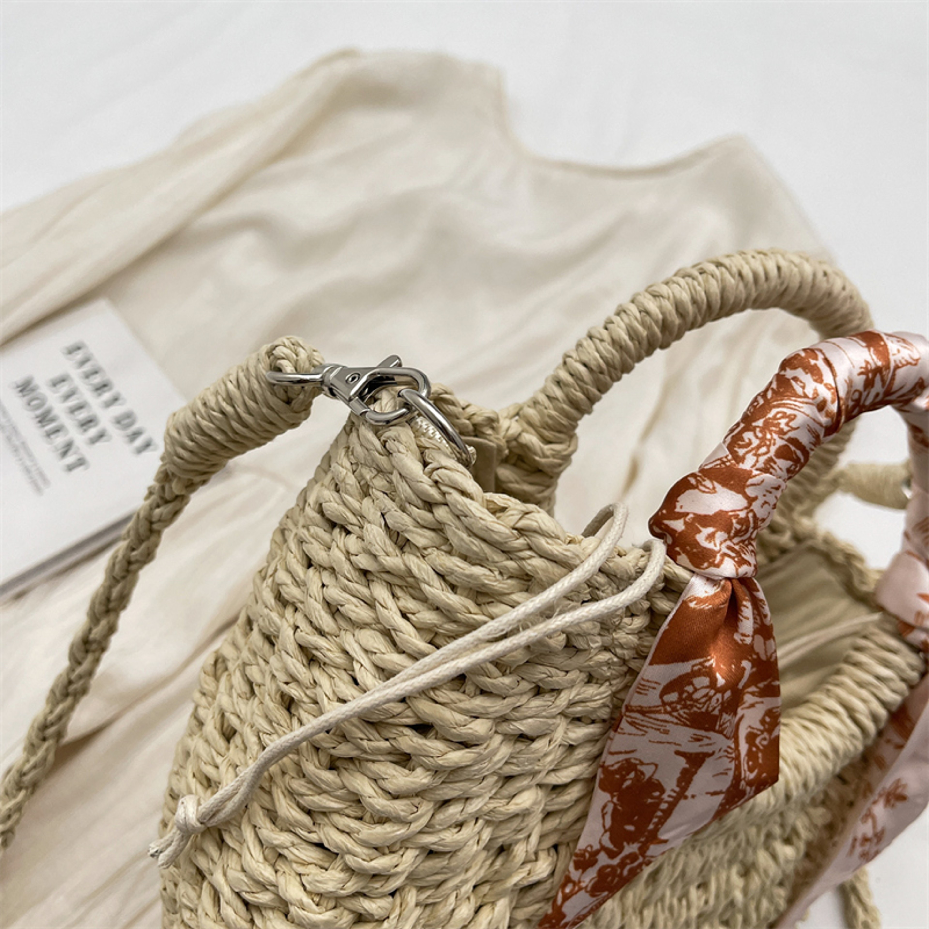 Handmade Rattan Woven straw bag and summer beach bag with Half-Moon Design – view 3