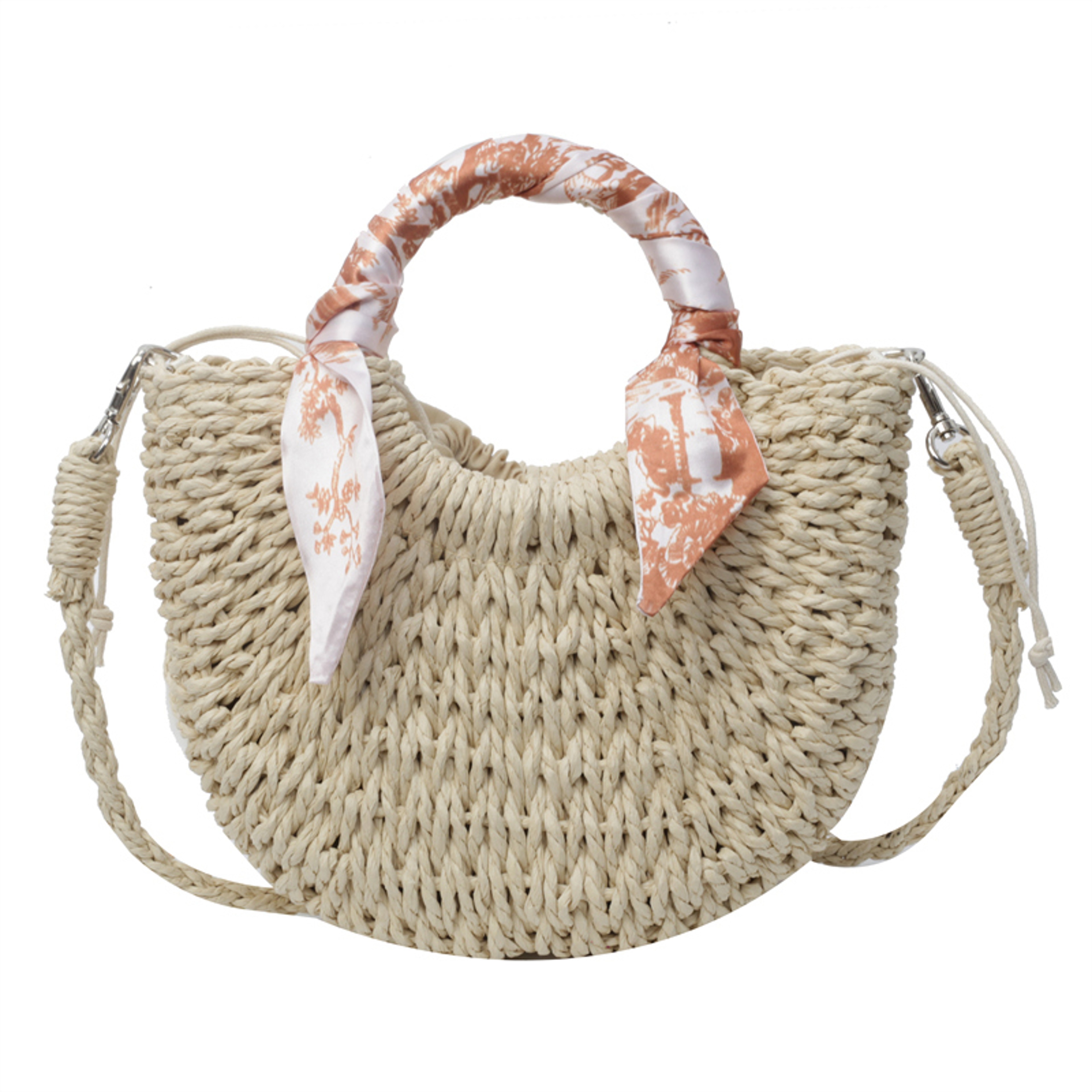 Handmade Rattan Woven straw bag and summer beach bag with Half-Moon Design – view 7