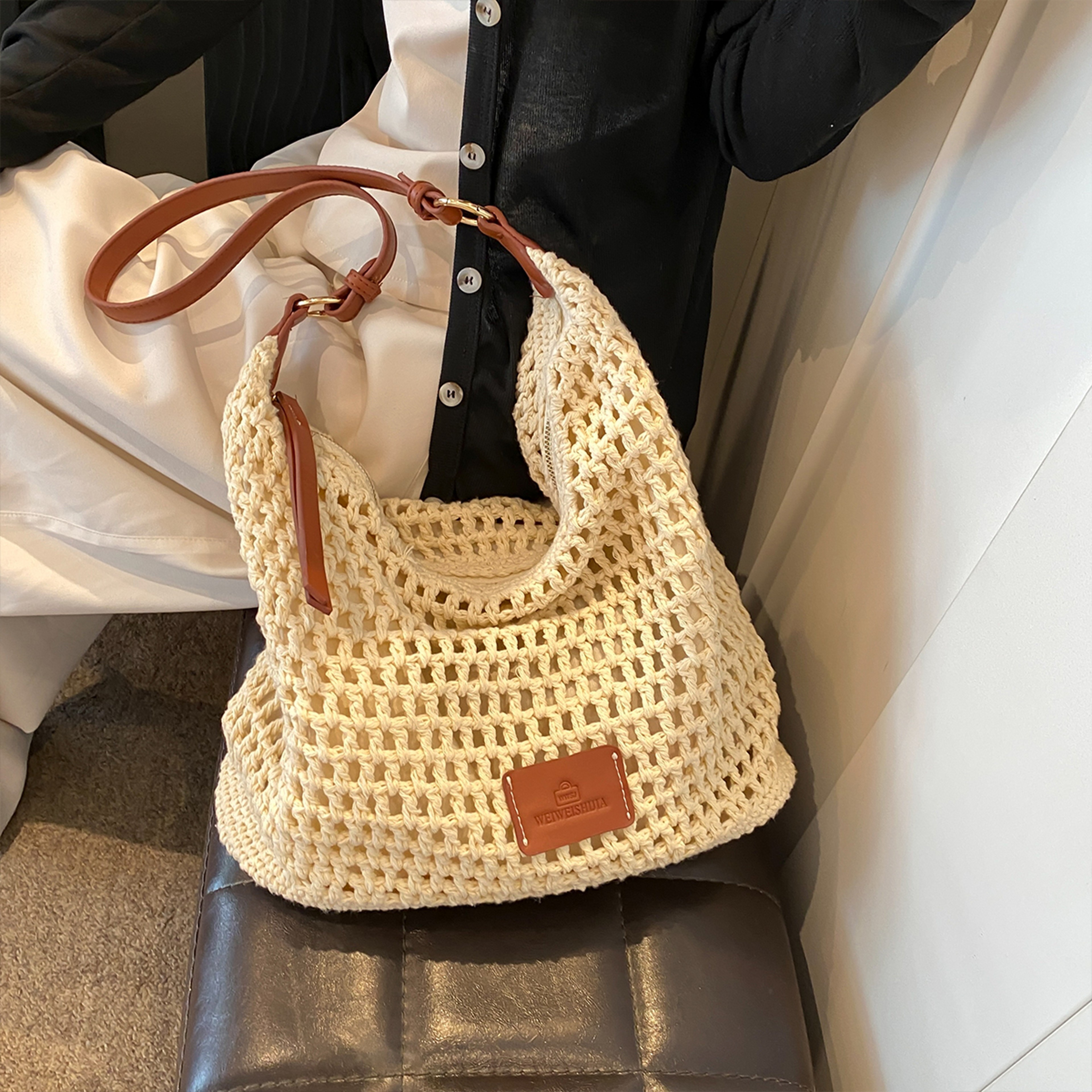 Handmade Woven Straw Beach Tote Bag – view 5