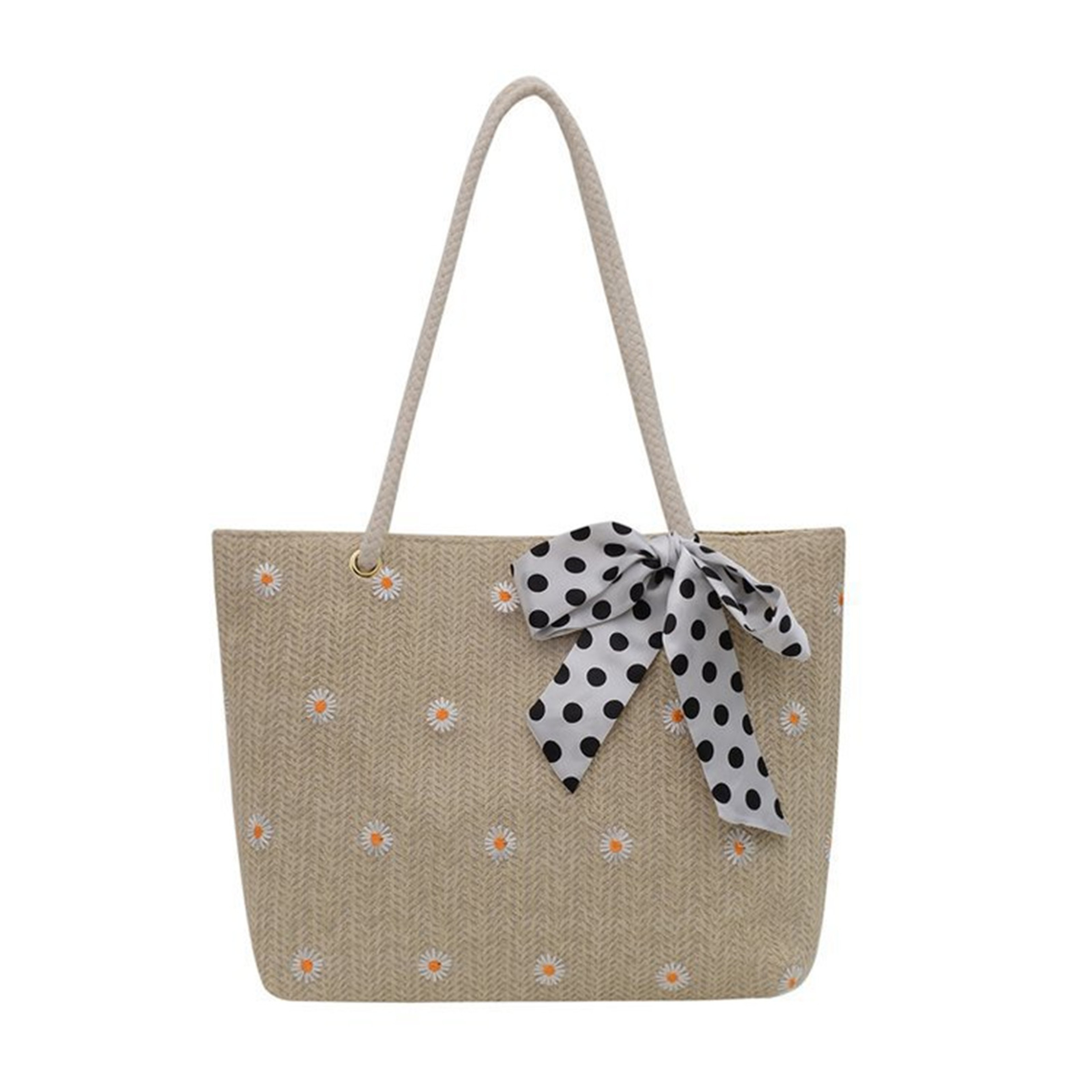 Floral Embroidered Straw Beach Tote Bag – view 3